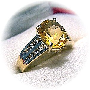 Ring 14K Yellow Gold Diamond 3ct Citrine