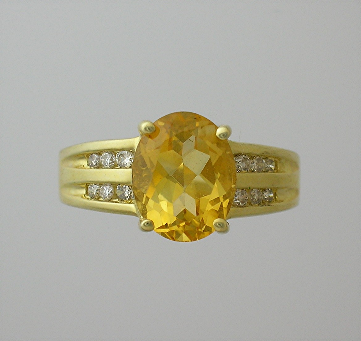 Ring 14K Yellow Gold Diamond 3ct Citrine