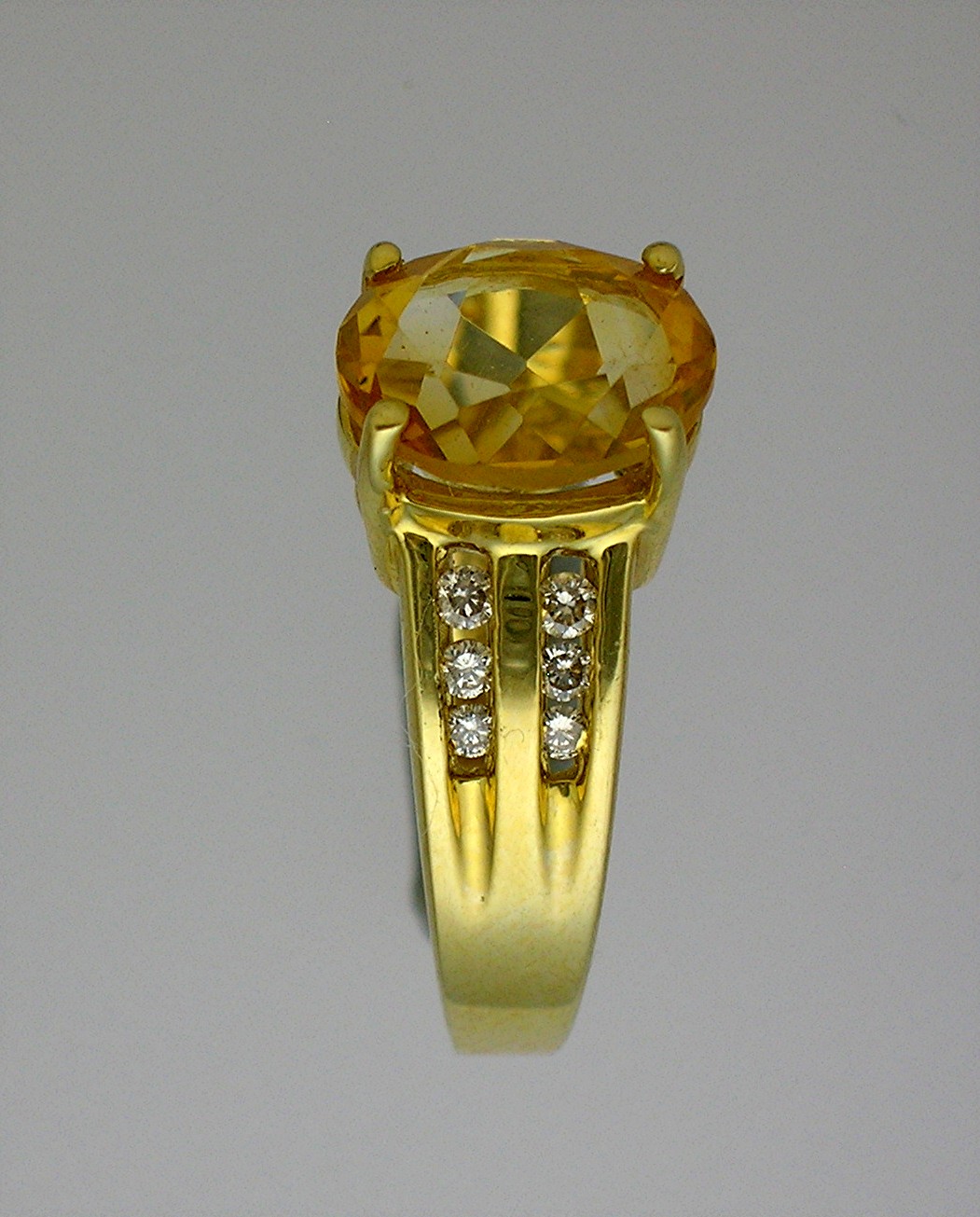 Ring 14K Yellow Gold Diamond 3ct Citrine