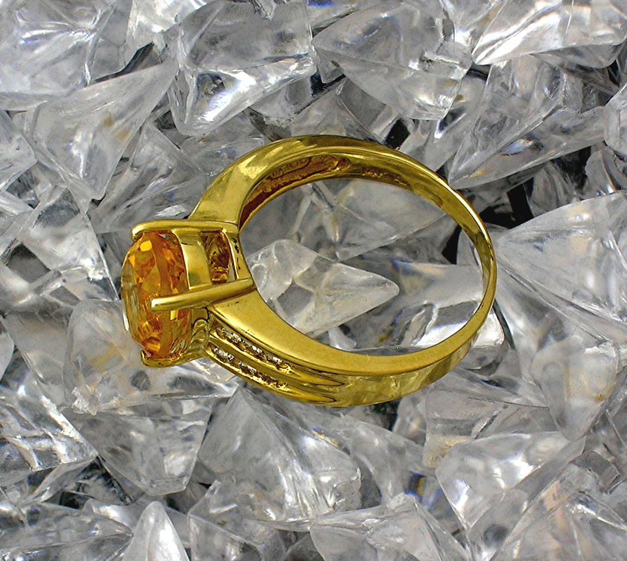 Ring 14K Yellow Gold Diamond 3ct Citrine