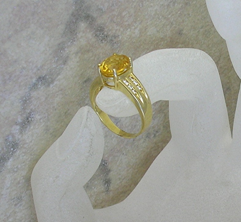 Ring 14K Yellow Gold Diamond 3ct Citrine