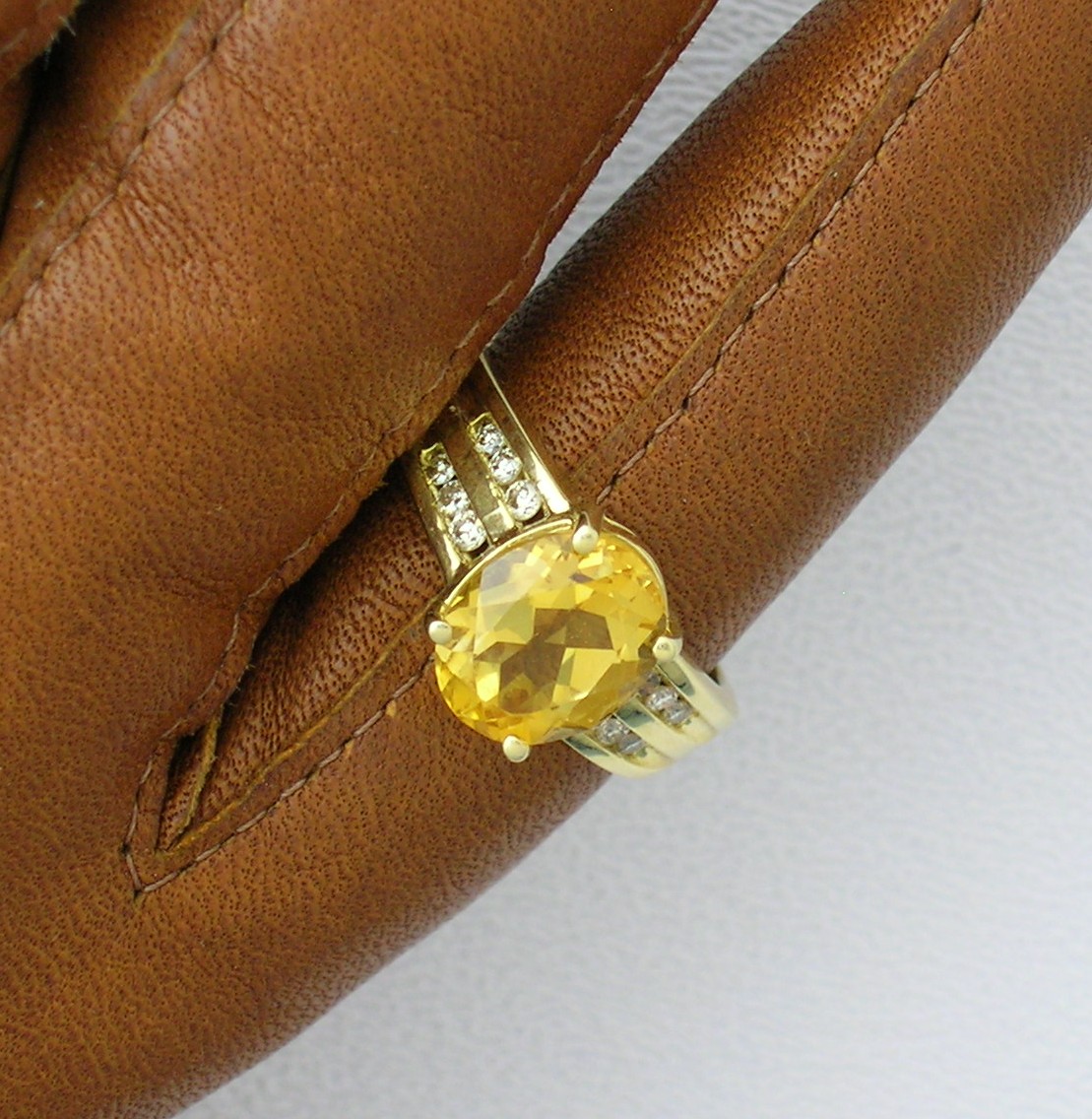 Ring 14K Yellow Gold Diamond 3ct Citrine