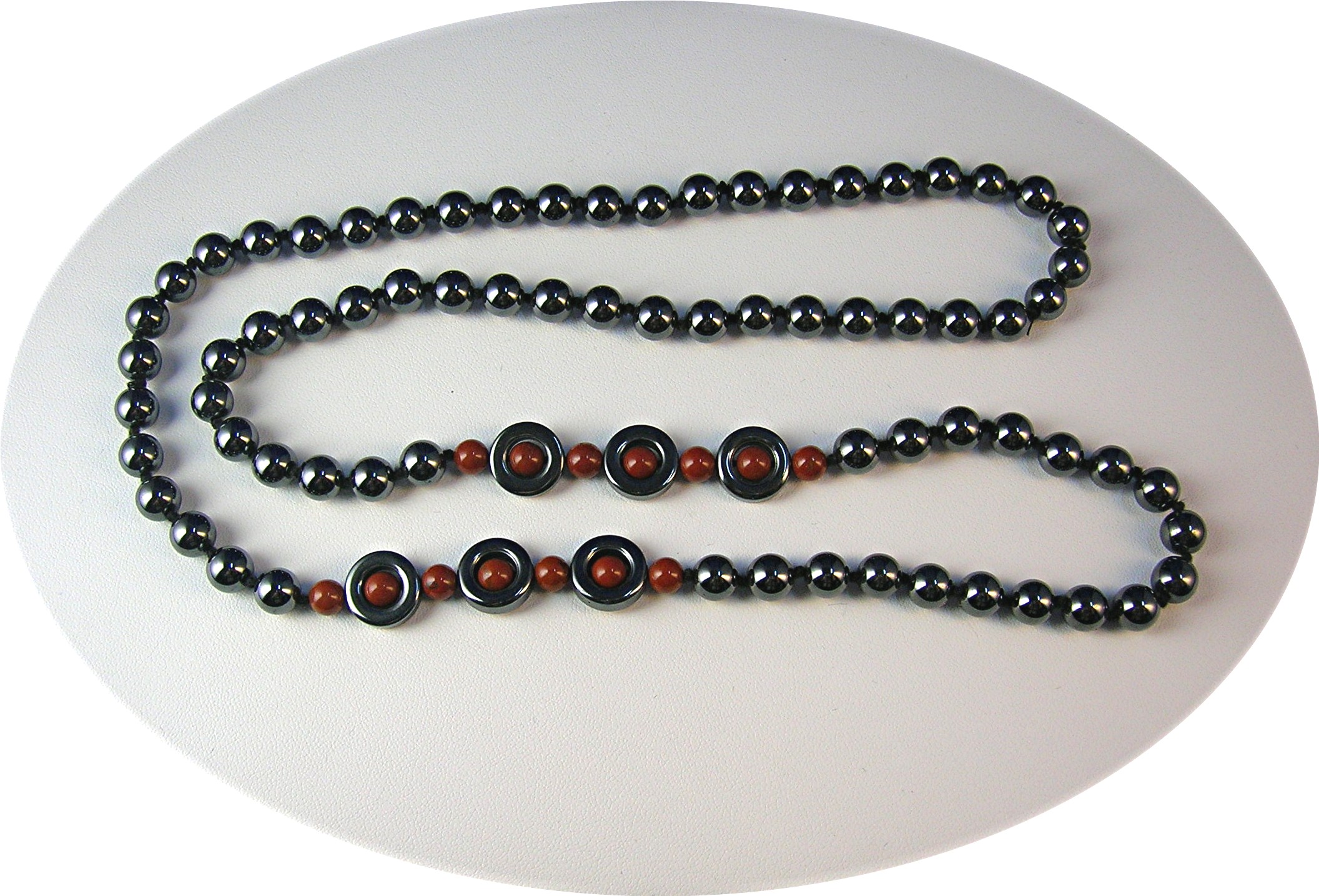 29 Inch Hematite and Carnelian Bead Necklace