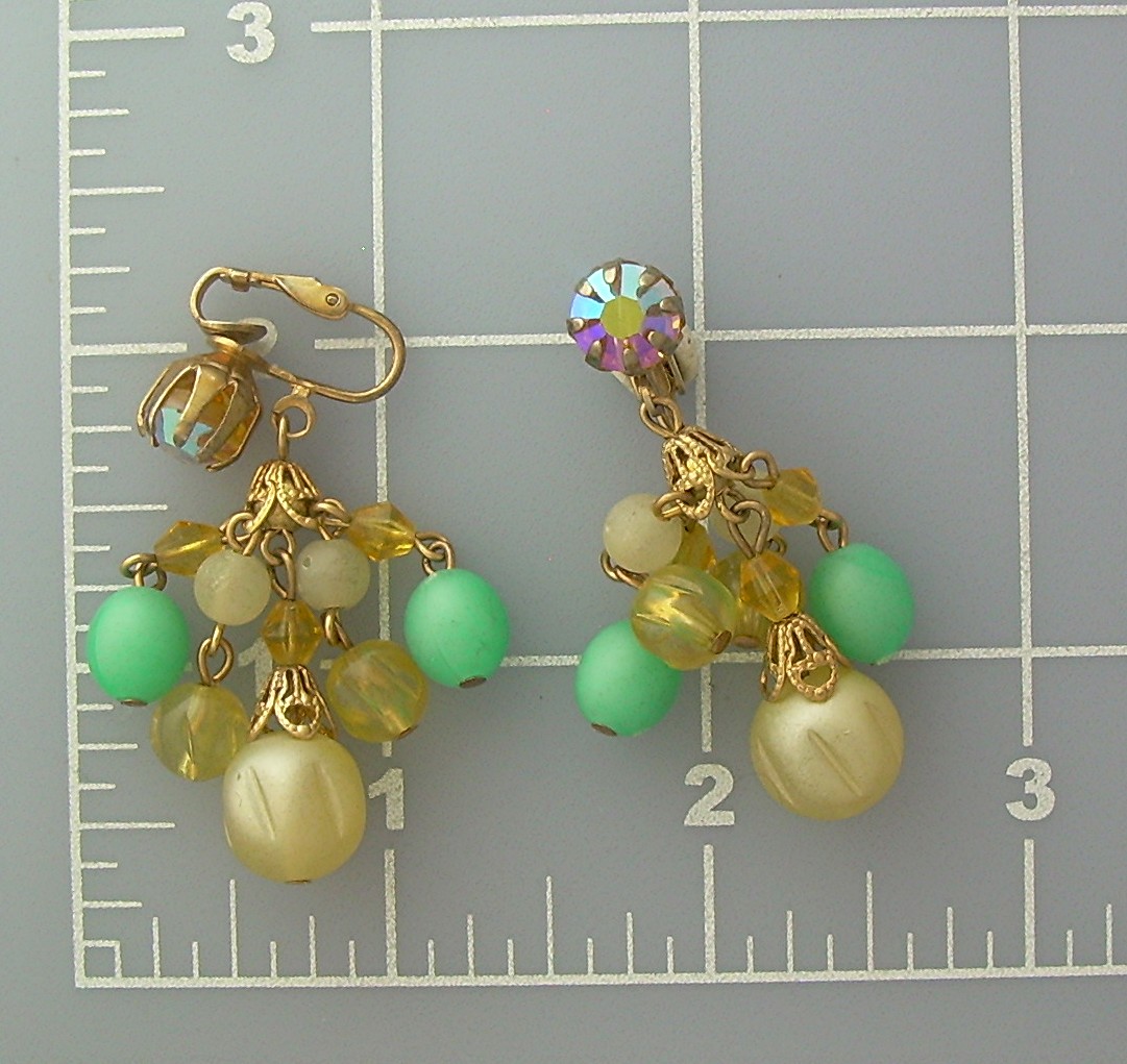 Dangly  Clip Earrings Rhinestone and Glass Beads