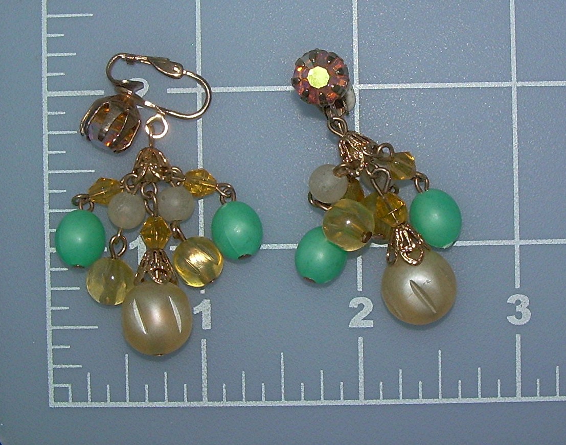 Dangly  Clip Earrings Rhinestone and Glass Beads