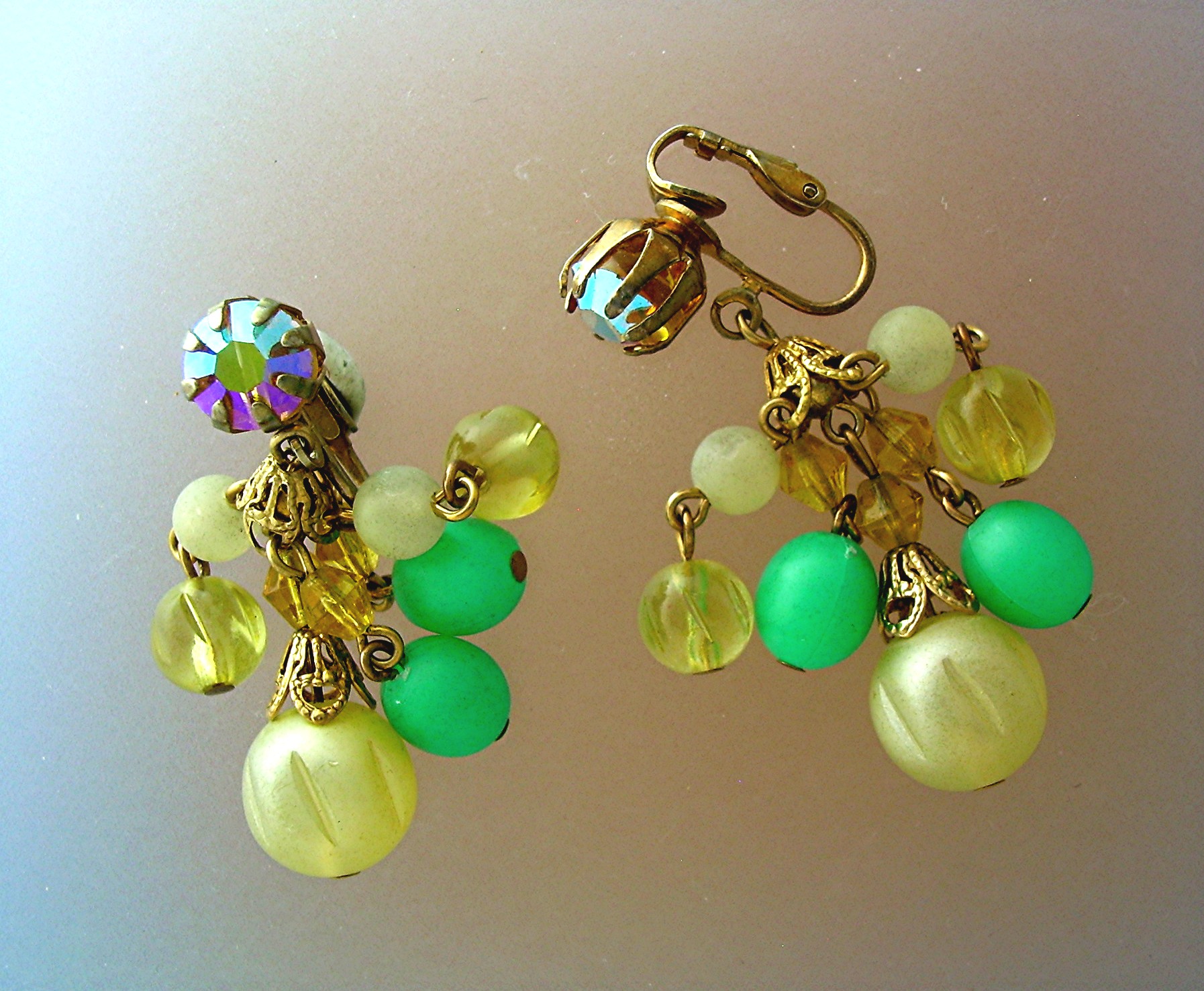 Dangly  Clip Earrings Rhinestone and Glass Beads
