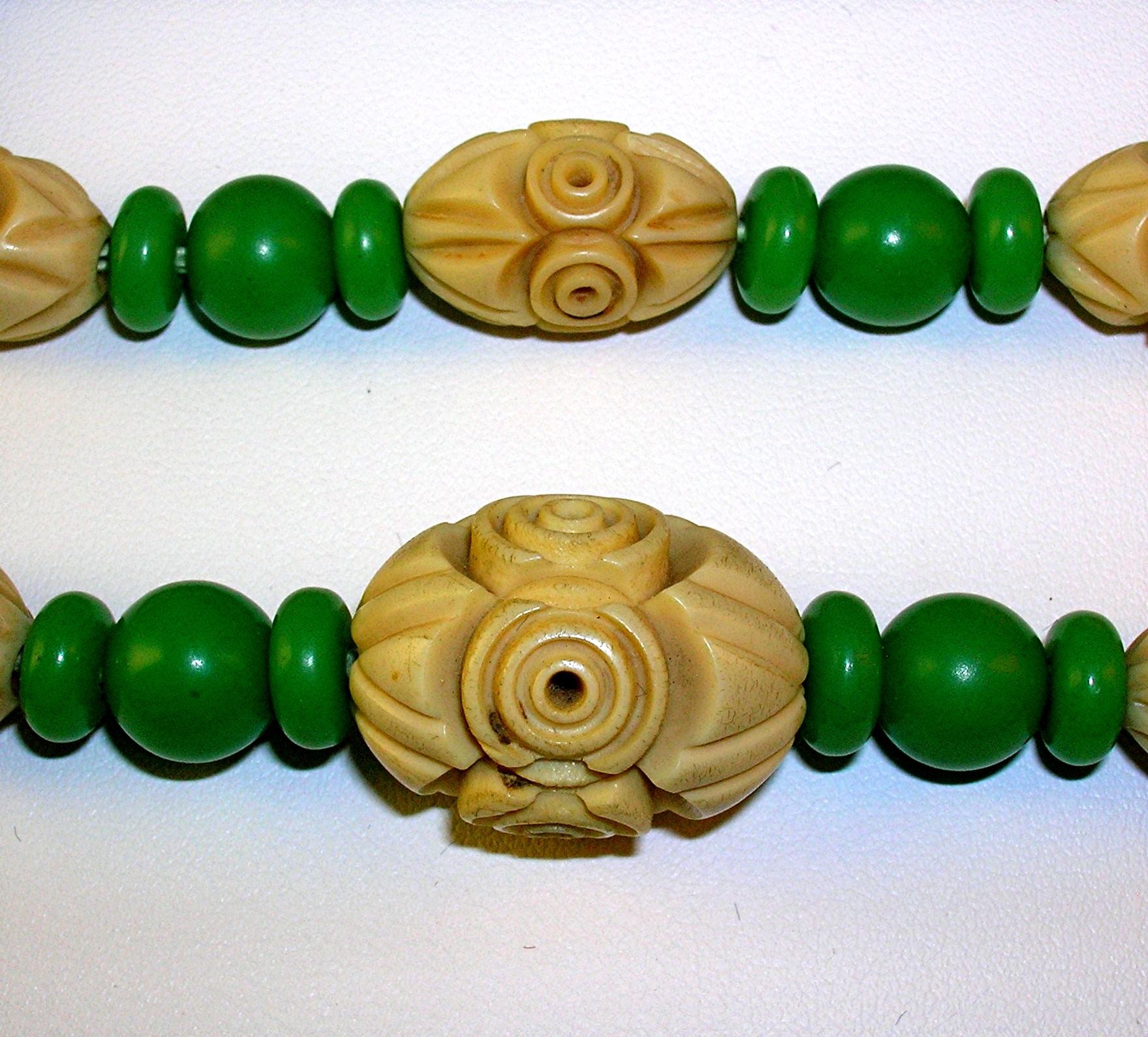 Necklace, carved Plastic Lucite, 2 strand