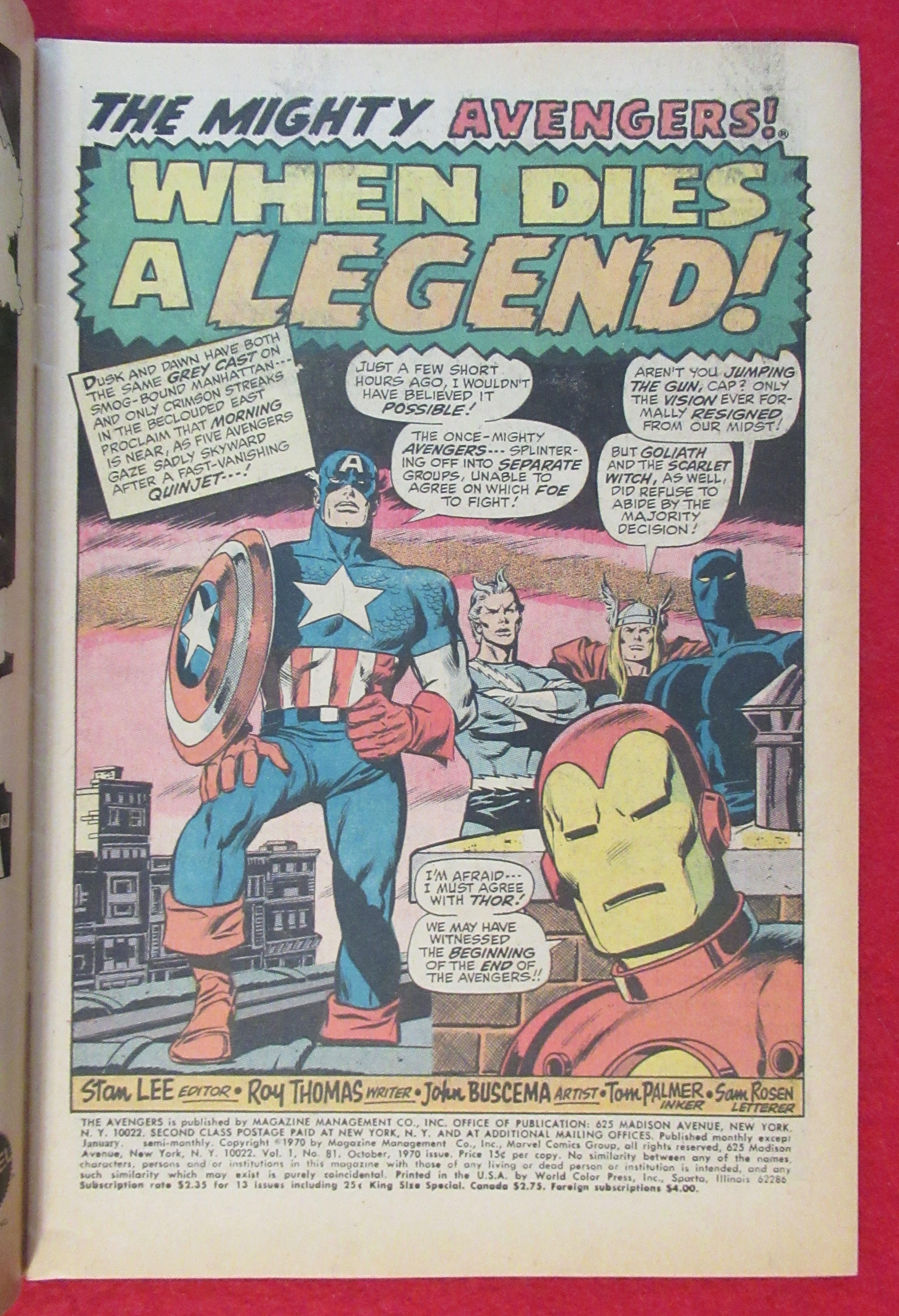 Avengers Comic October 1970 When Dies A Legend