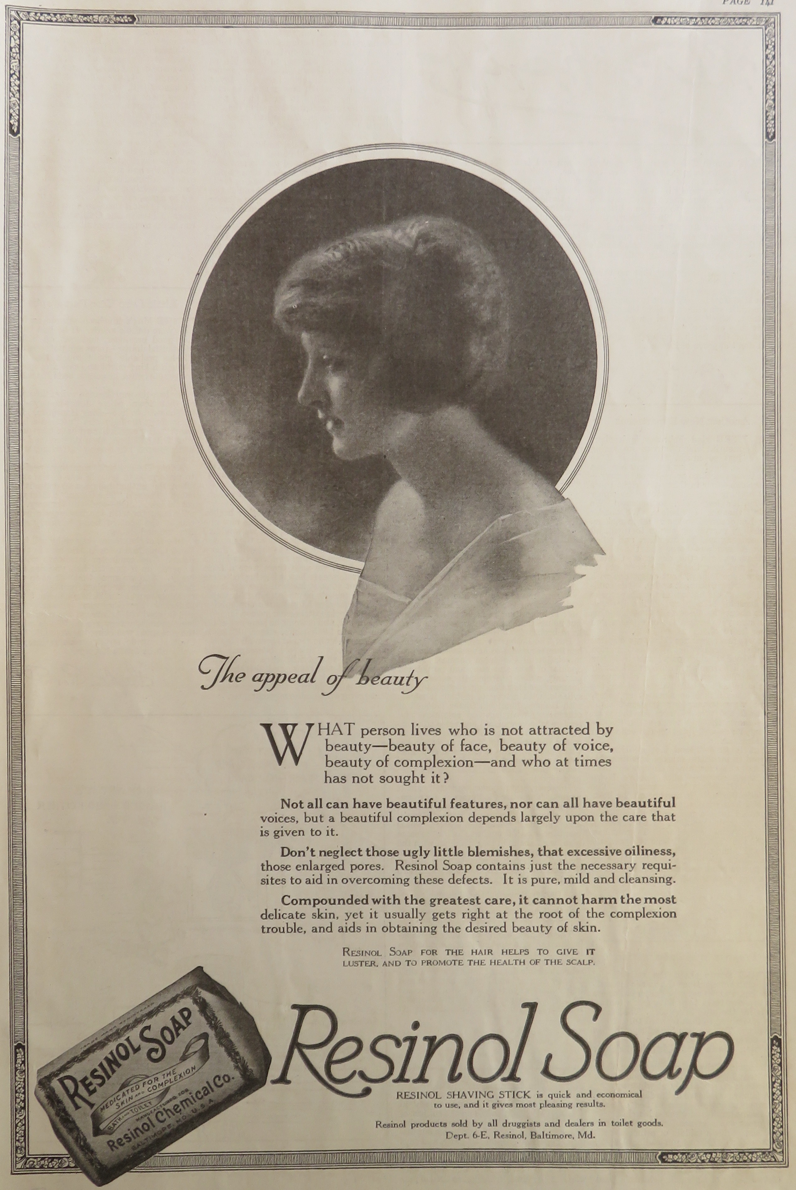 1920 Resinol Soap with Lovely Side View Of Woman