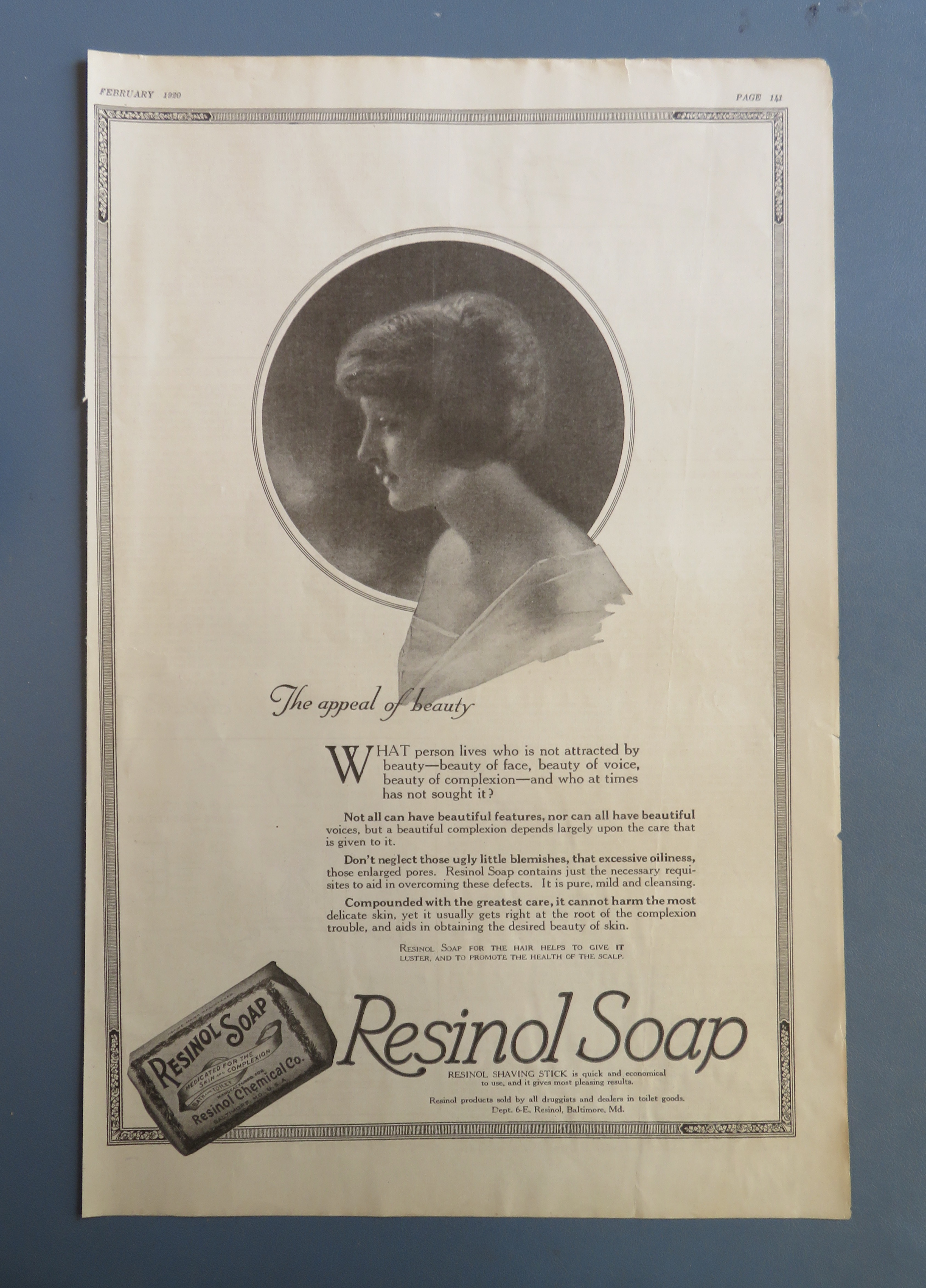 1920 Resinol Soap with Lovely Side View Of Woman