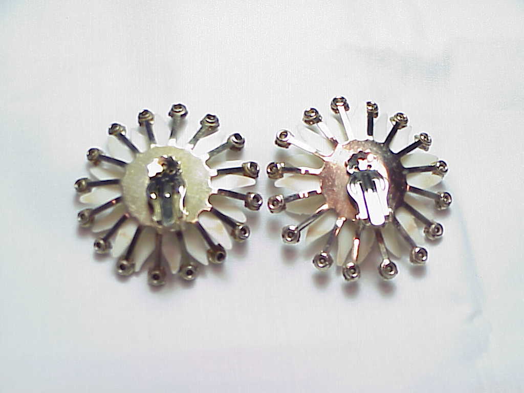Vintage Large Dark Red Rhinestone Flower Clip Earrings