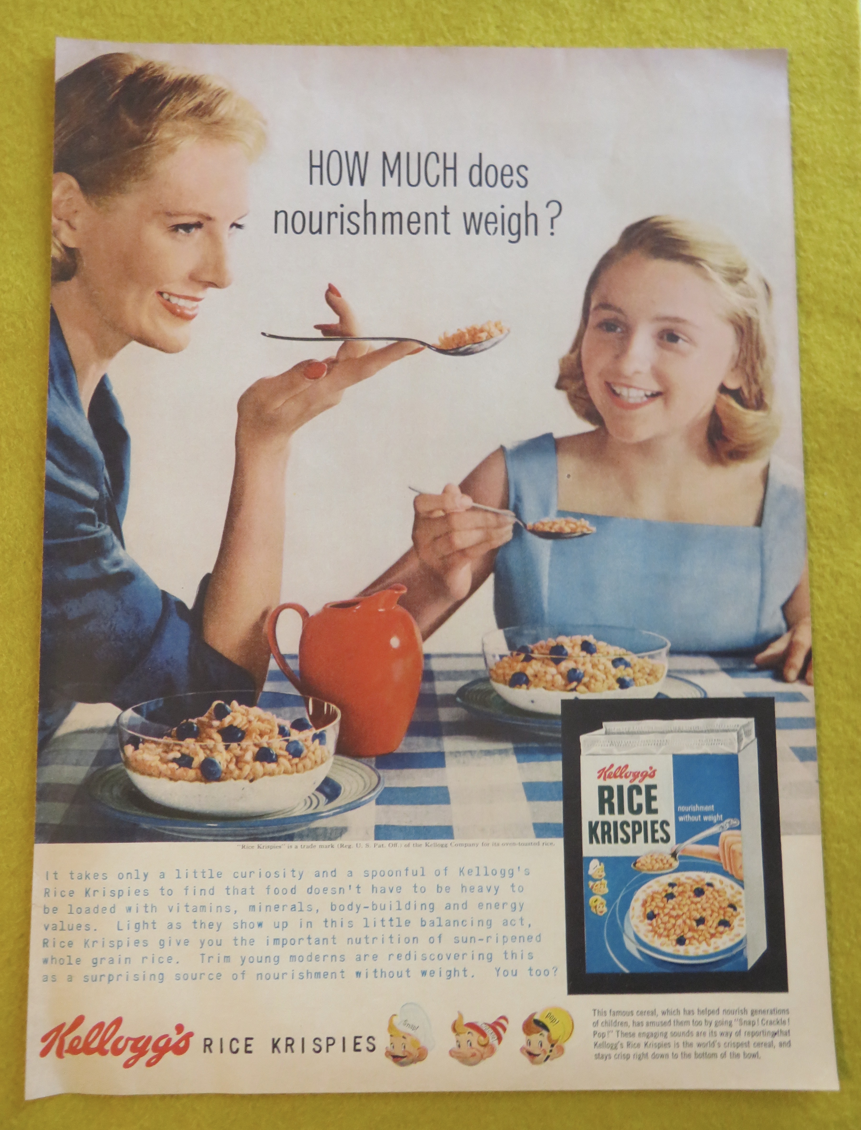 1956 Kellogg Rice Krispies Cereal w/ Woman Balancing