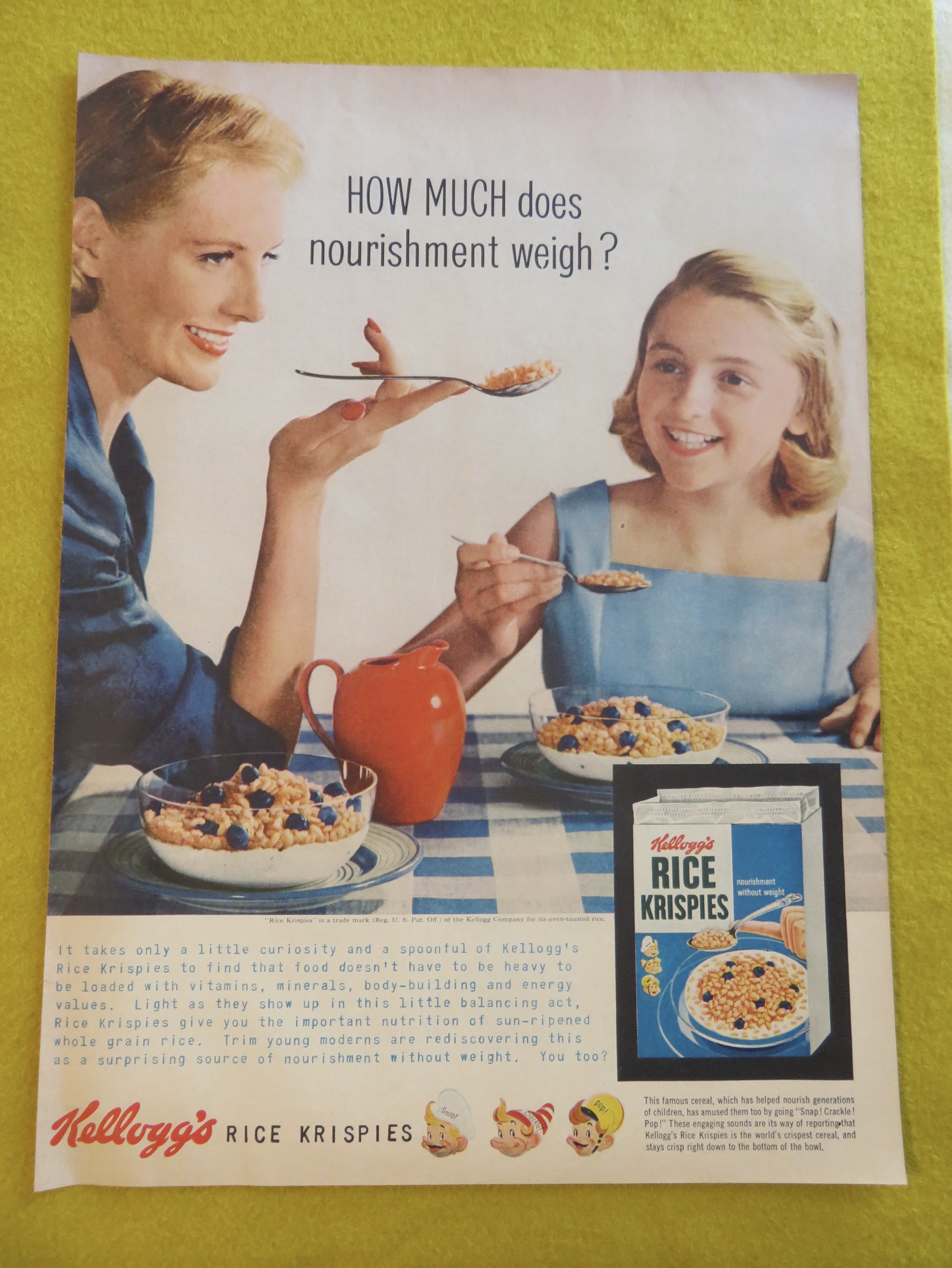 1956 Kellogg Rice Krispies Cereal w/ Woman Balancing