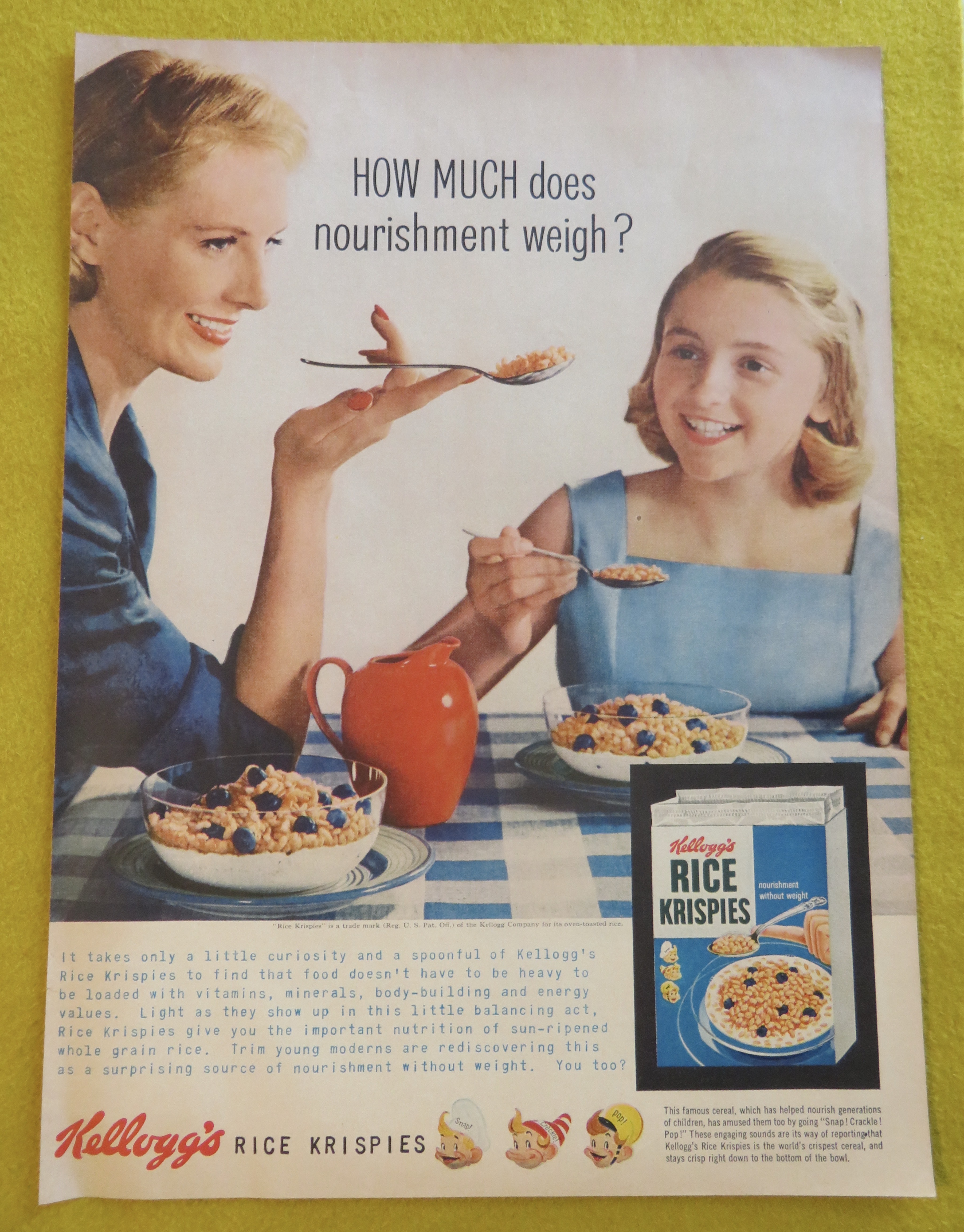1956 Kellogg Rice Krispies Cereal w/ Woman Balancing