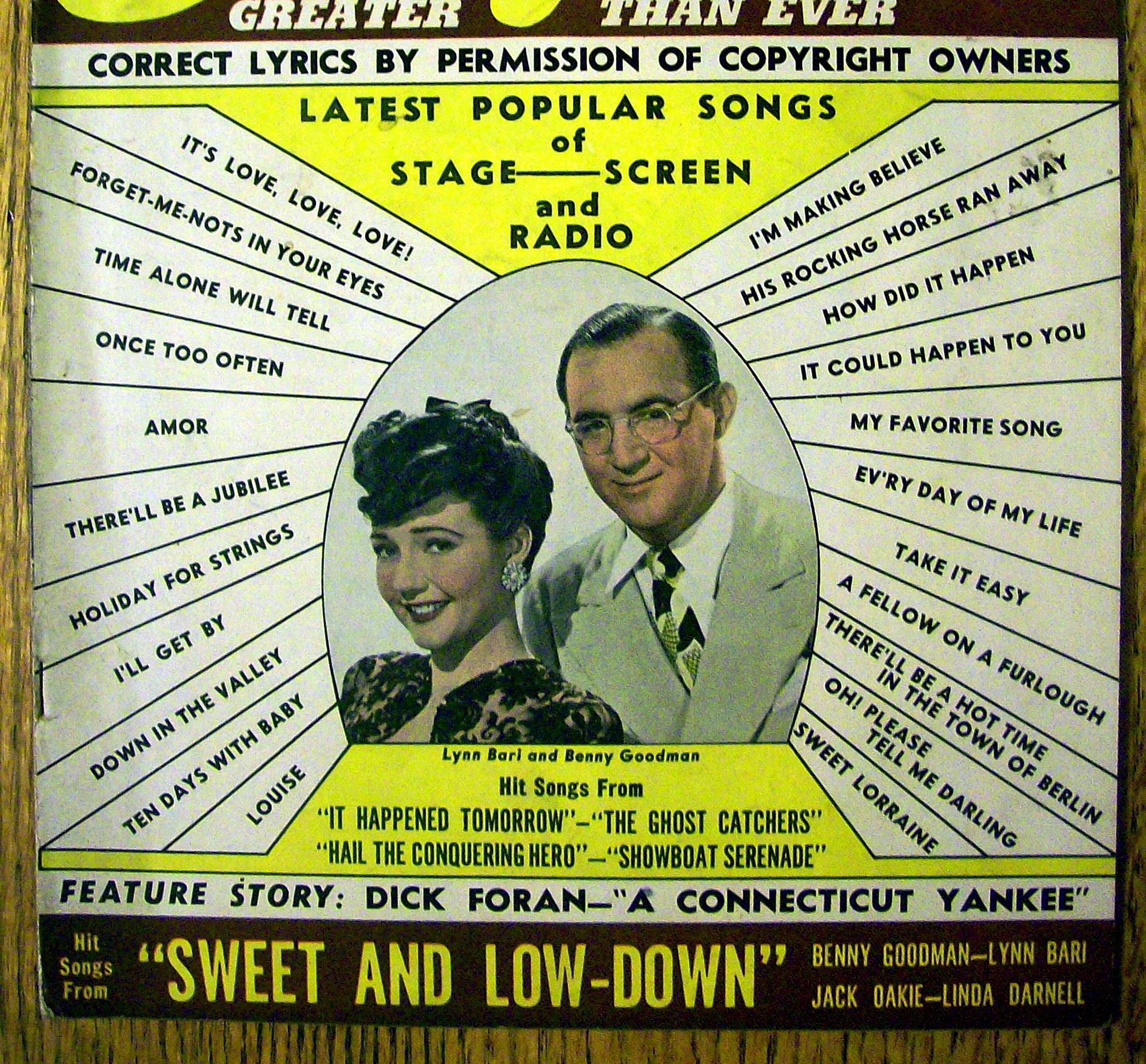 Song Hits Magazine August 1944 Lynn Bari & Ben Goodman