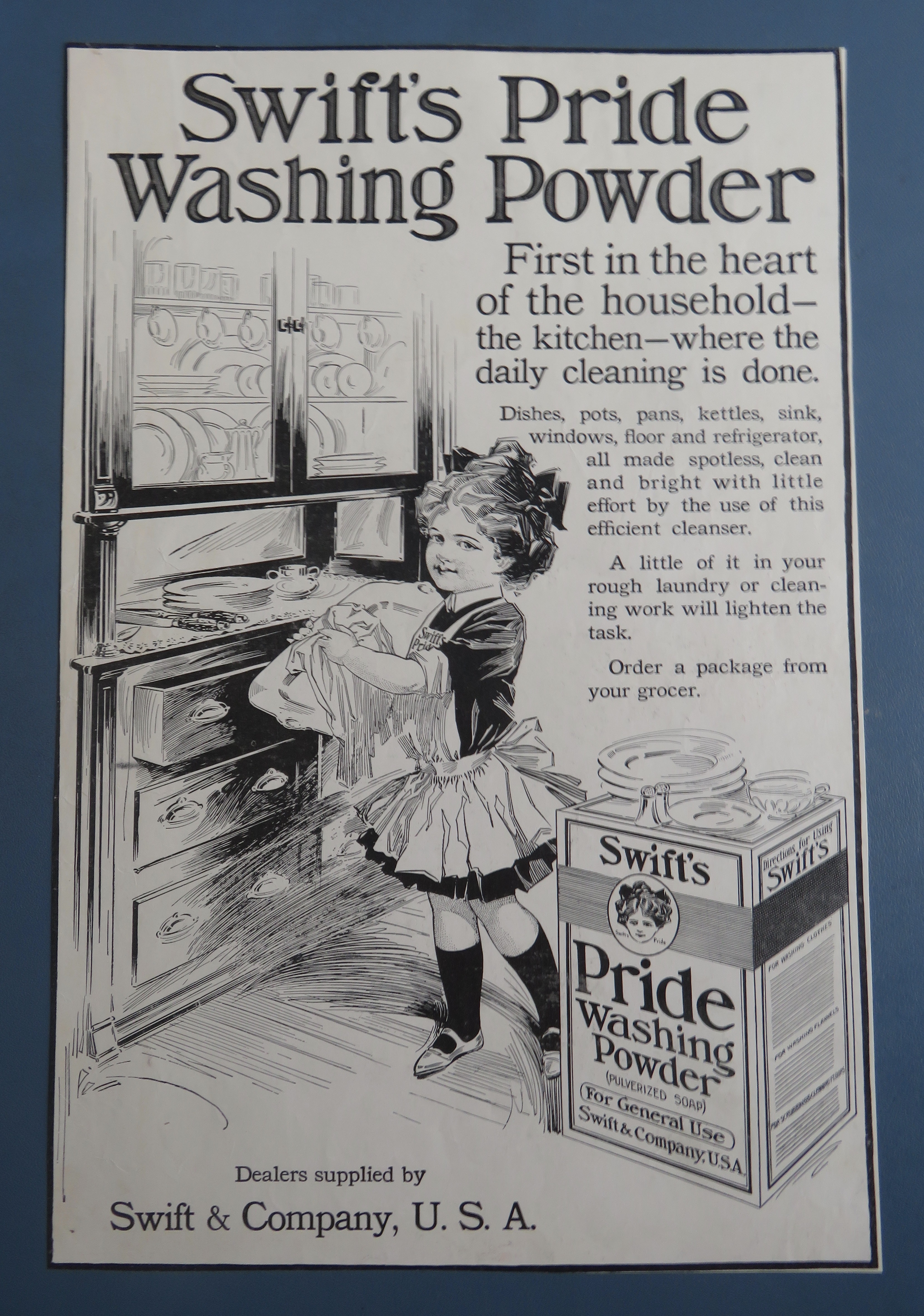 1920 Swift's Pride Washing Powder with Girl Cleaning