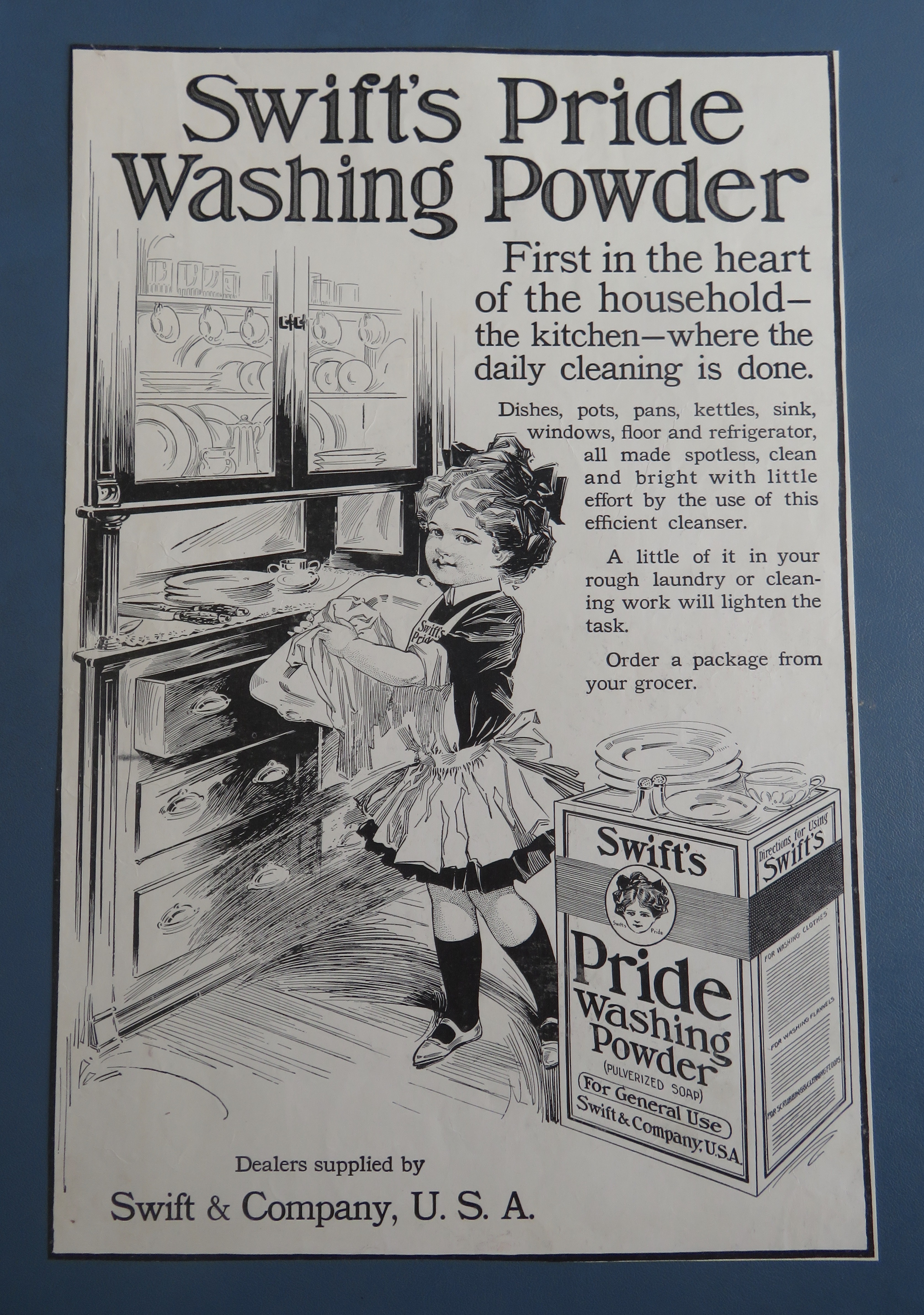 1920 Swift's Pride Washing Powder with Girl Cleaning