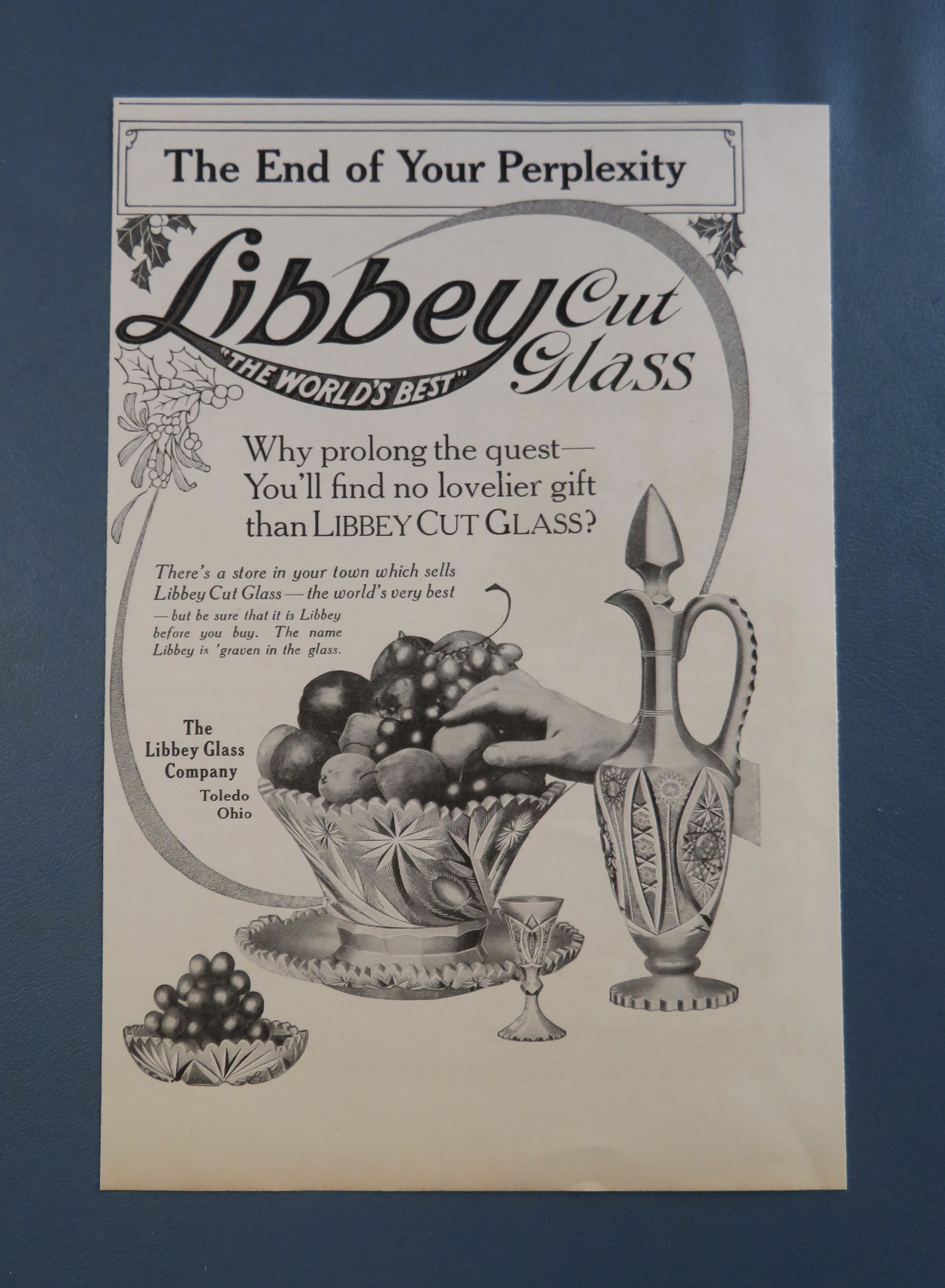 1908 Libbey Cut Glass with A Hand Going For Fruit