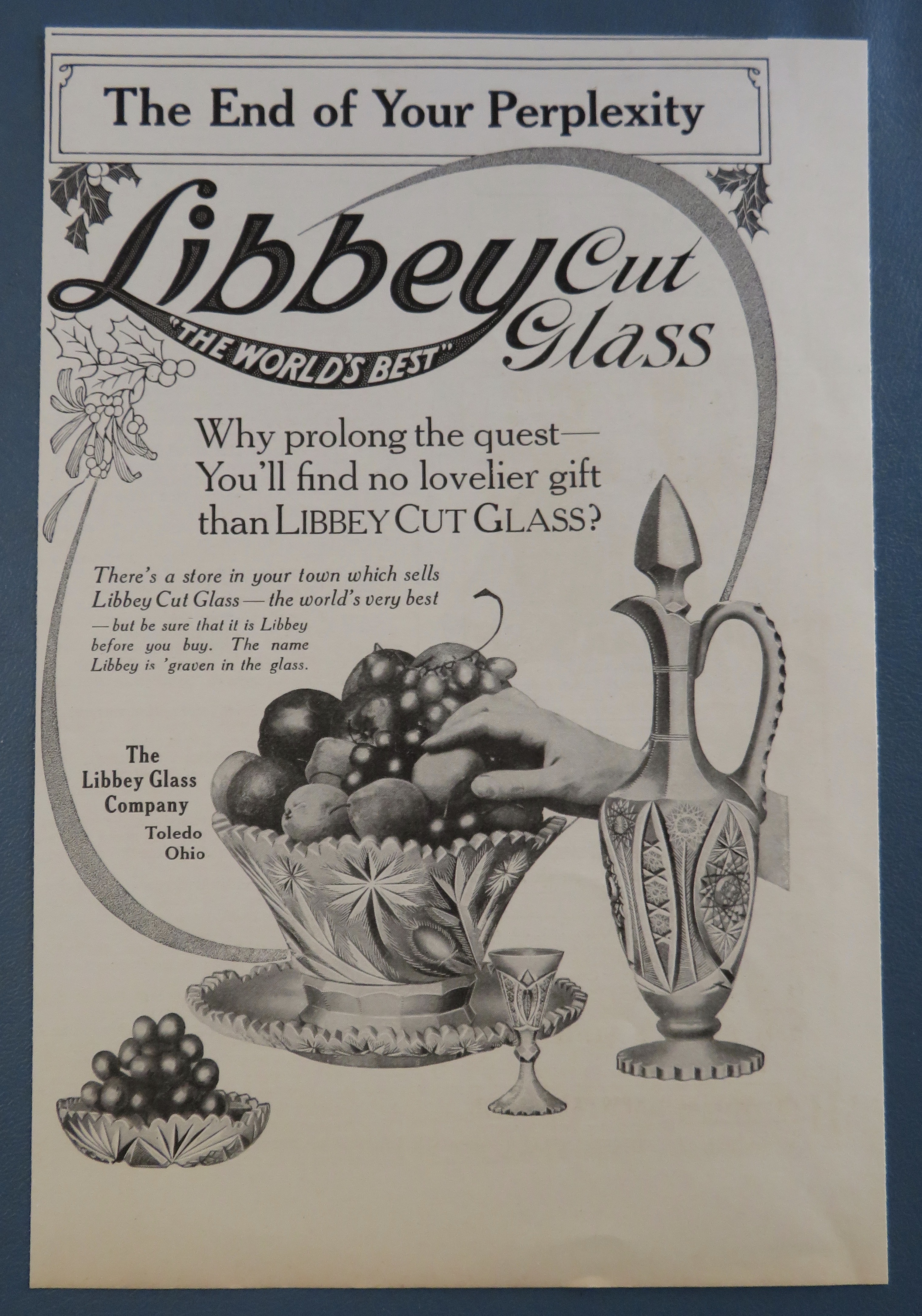 1908 Libbey Cut Glass with A Hand Going For Fruit