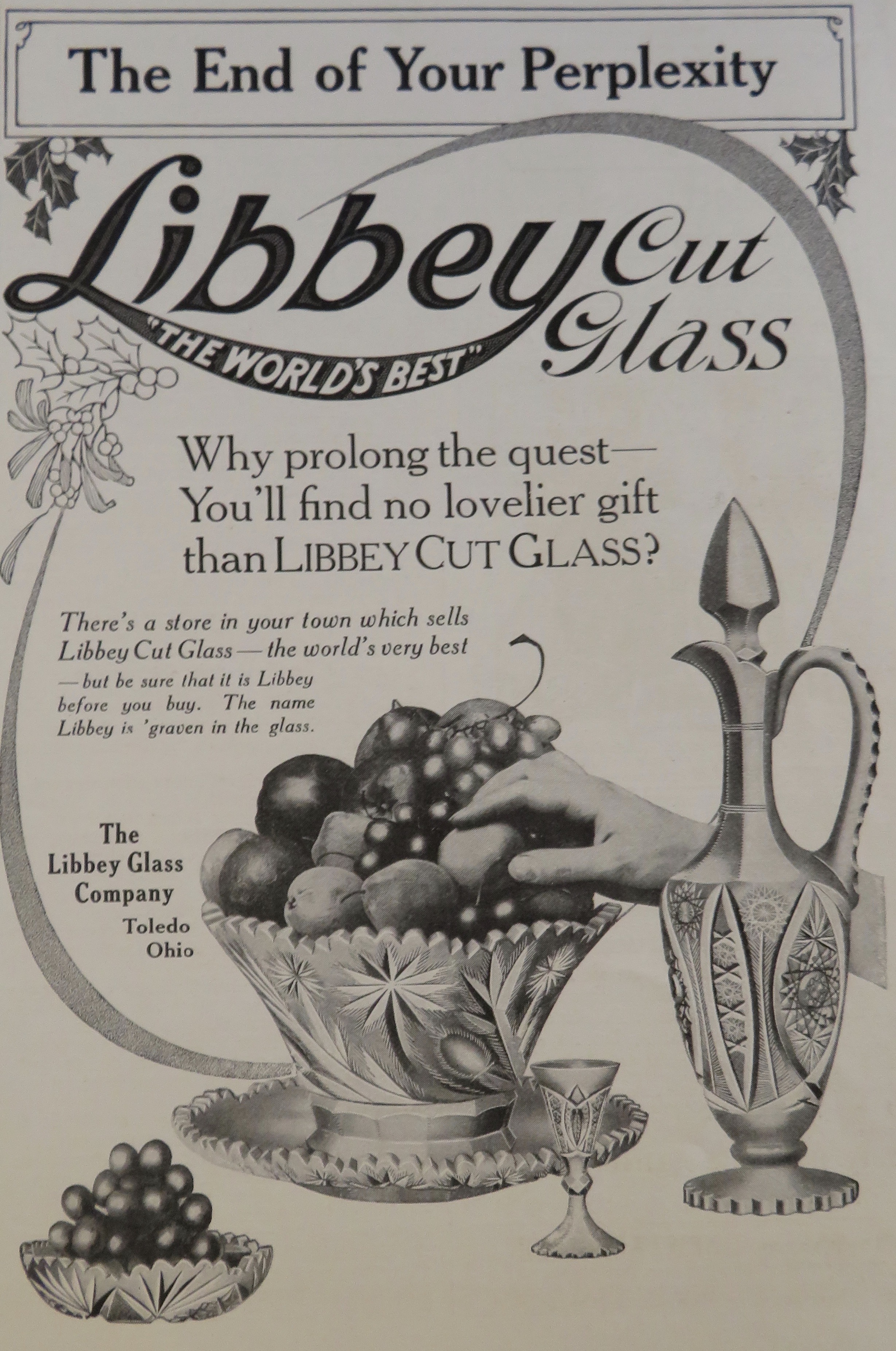 1908 Libbey Cut Glass with A Hand Going For Fruit