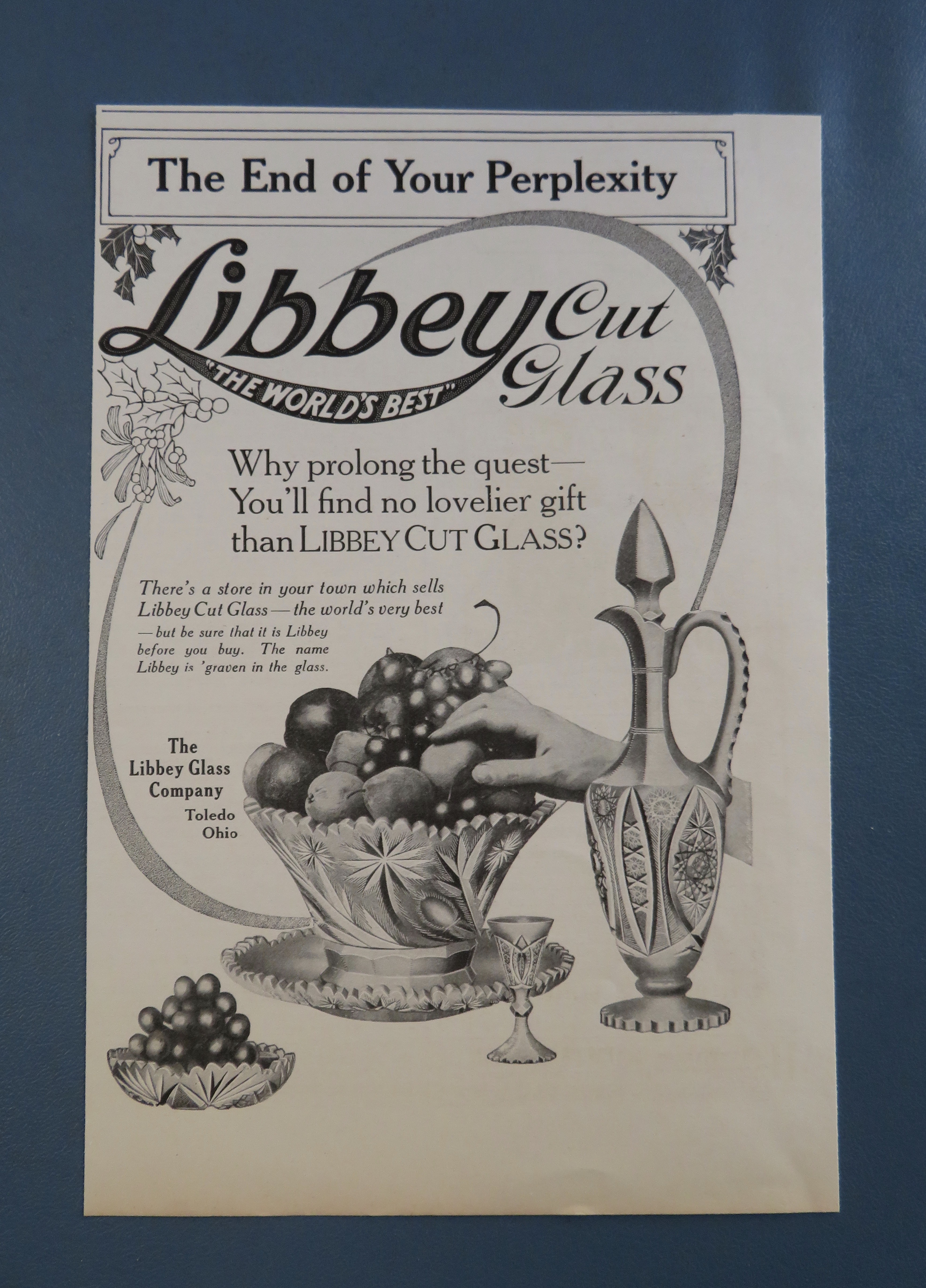 1908 Libbey Cut Glass with A Hand Going For Fruit
