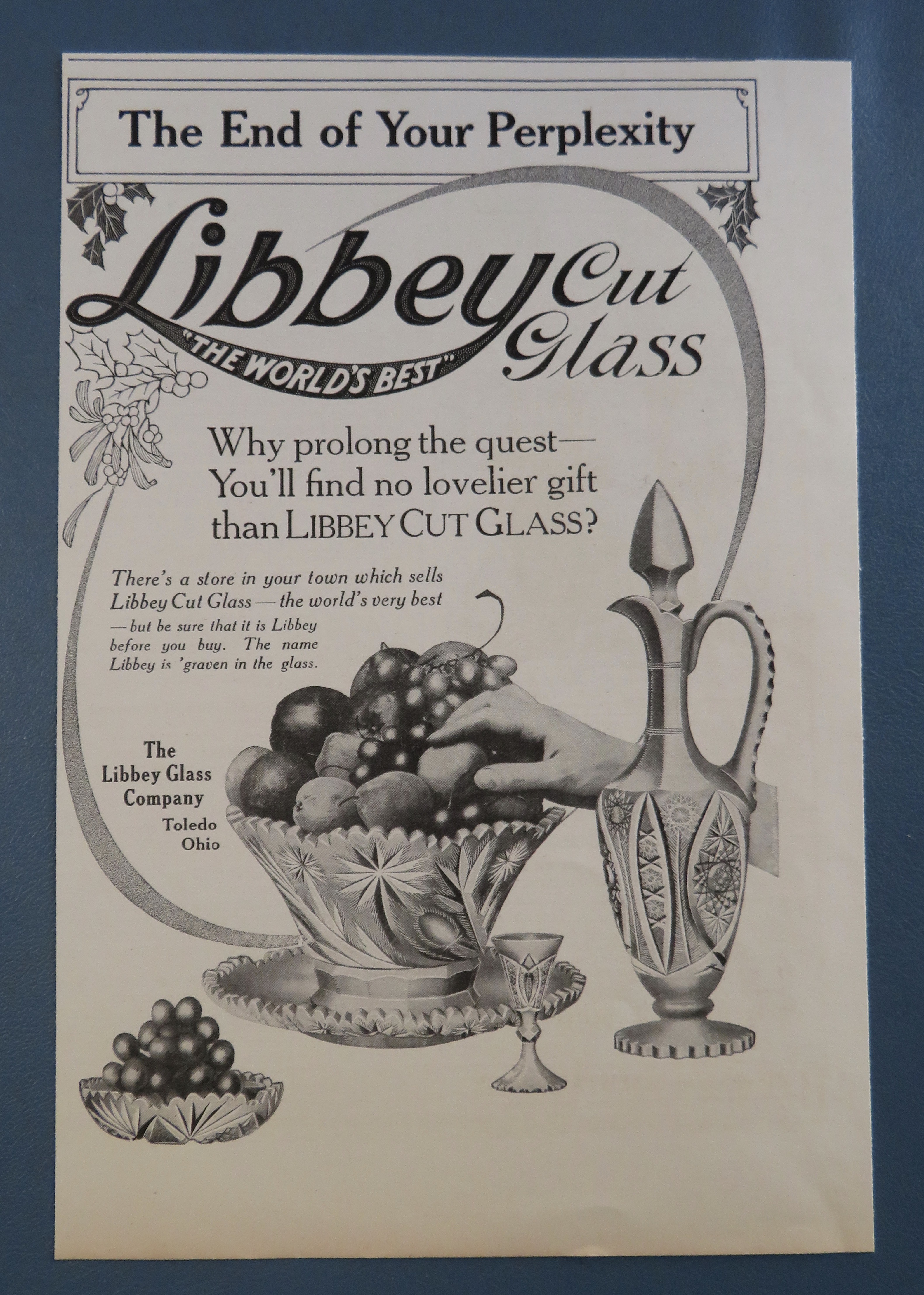 1908 Libbey Cut Glass with A Hand Going For Fruit