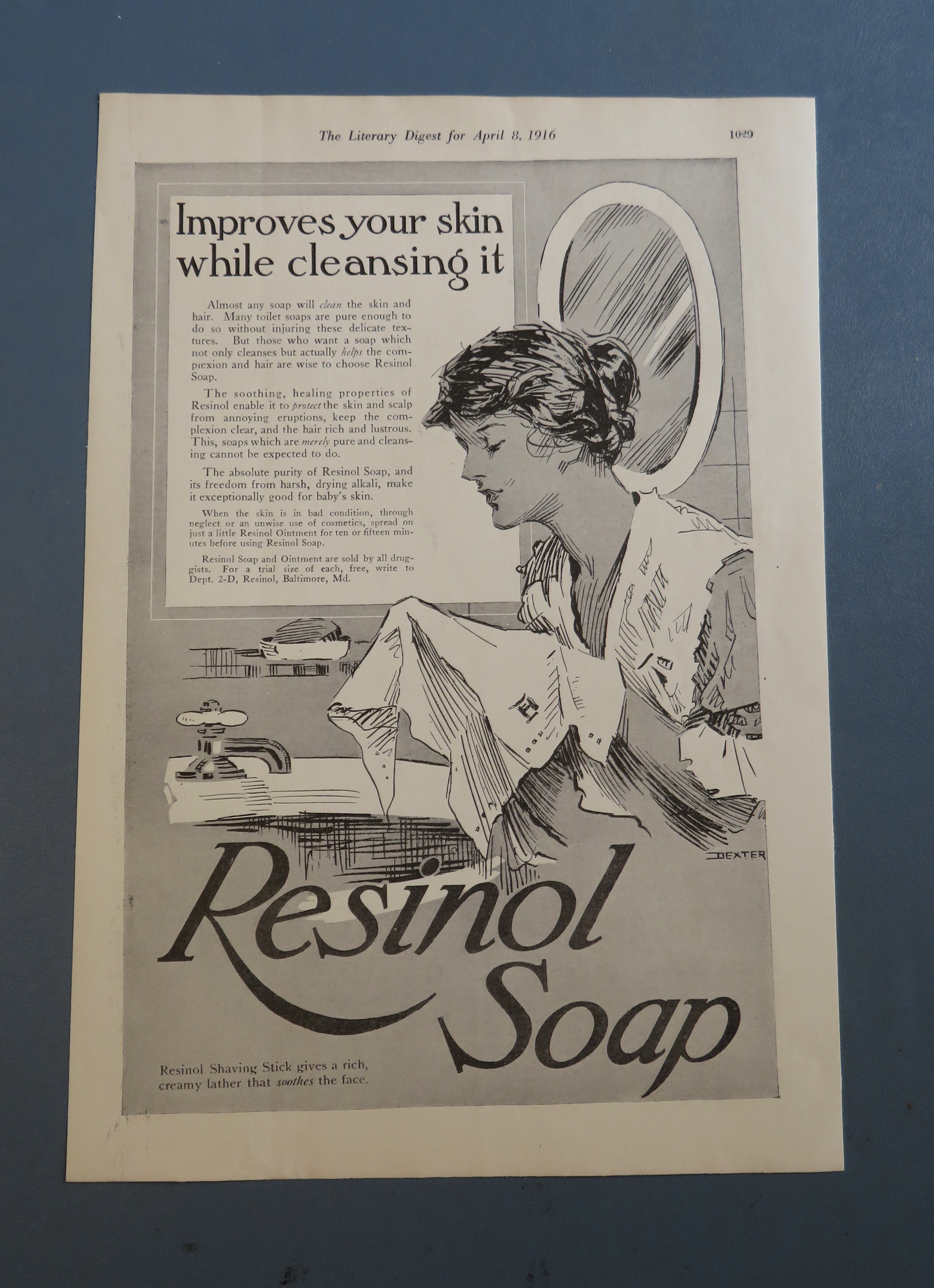 1916 Resinol Soap with Woman Washing Her Face