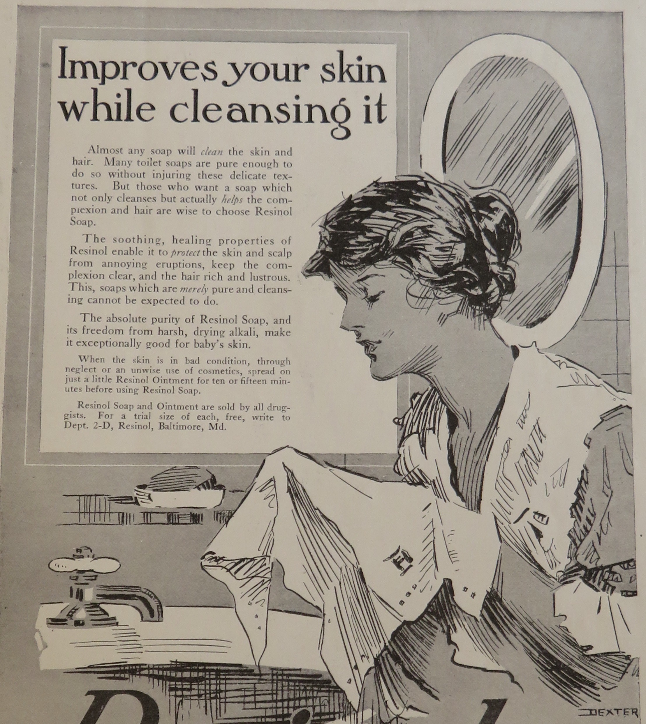 1916 Resinol Soap with Woman Washing Her Face