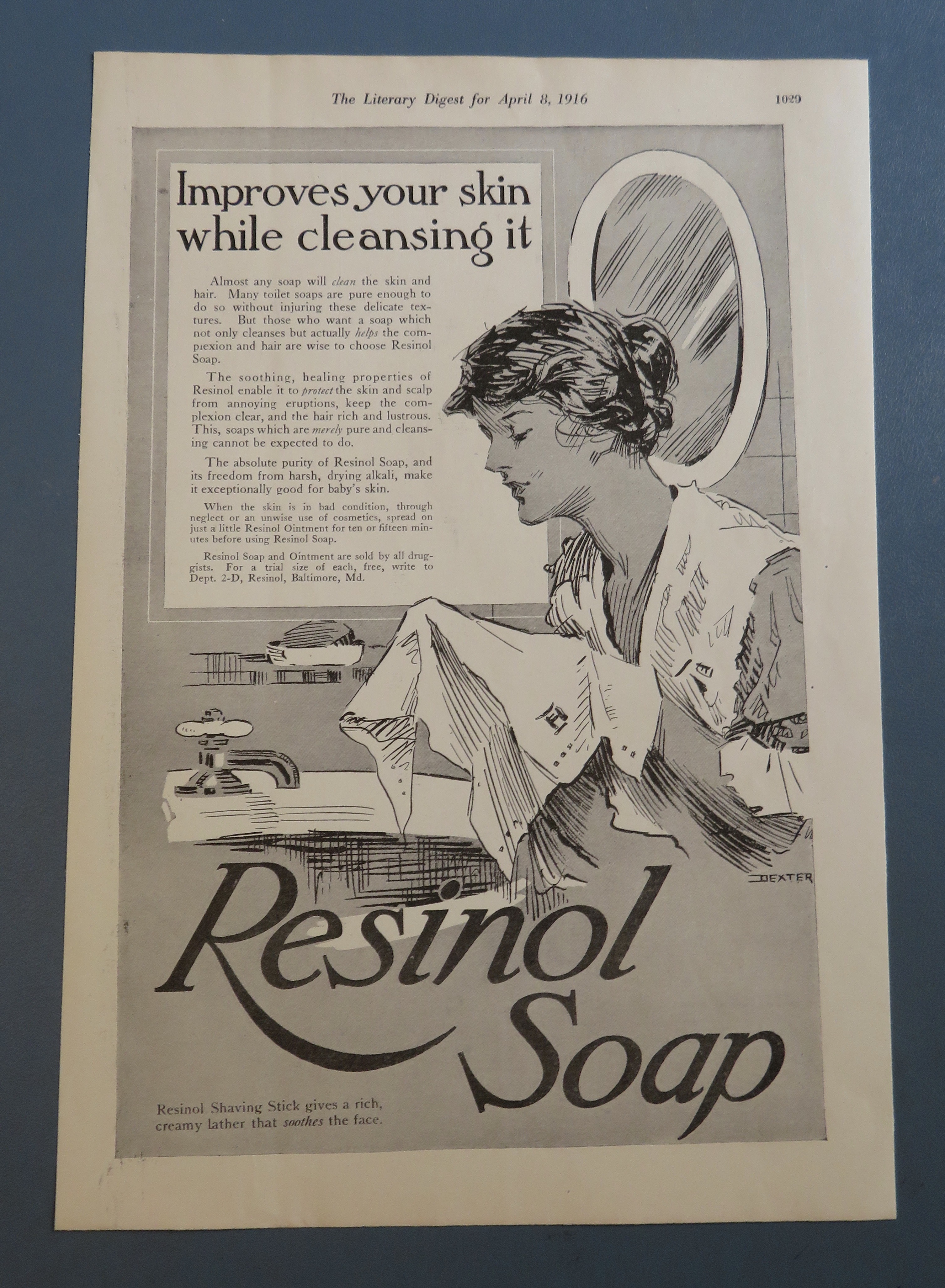 1916 Resinol Soap with Woman Washing Her Face