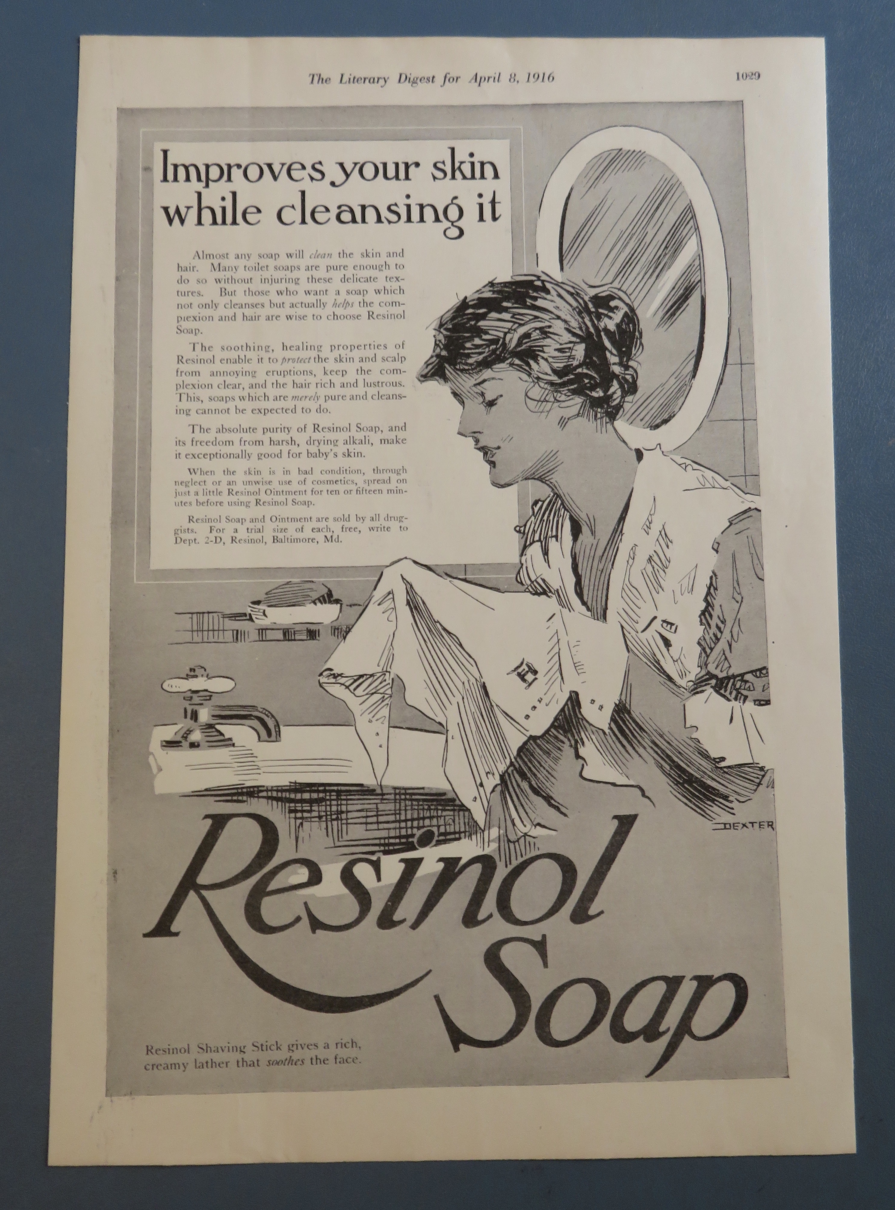 1916 Resinol Soap with Woman Washing Her Face