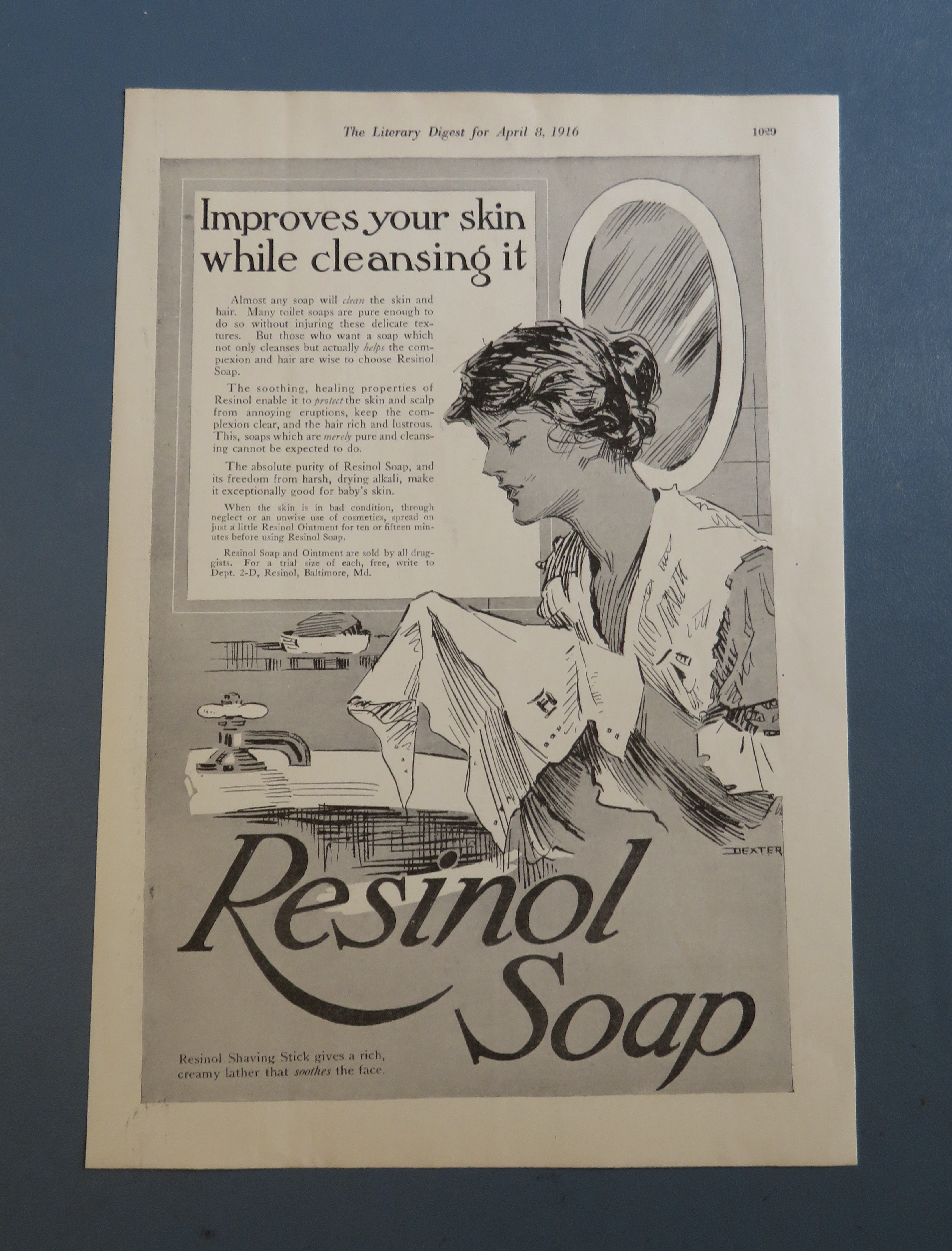 1916 Resinol Soap with Woman Washing Her Face
