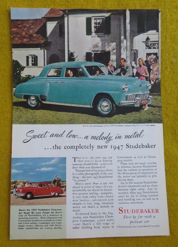 1946 Studebaker Automobile With The 1947 Studebaker Champion Regal Sedan
