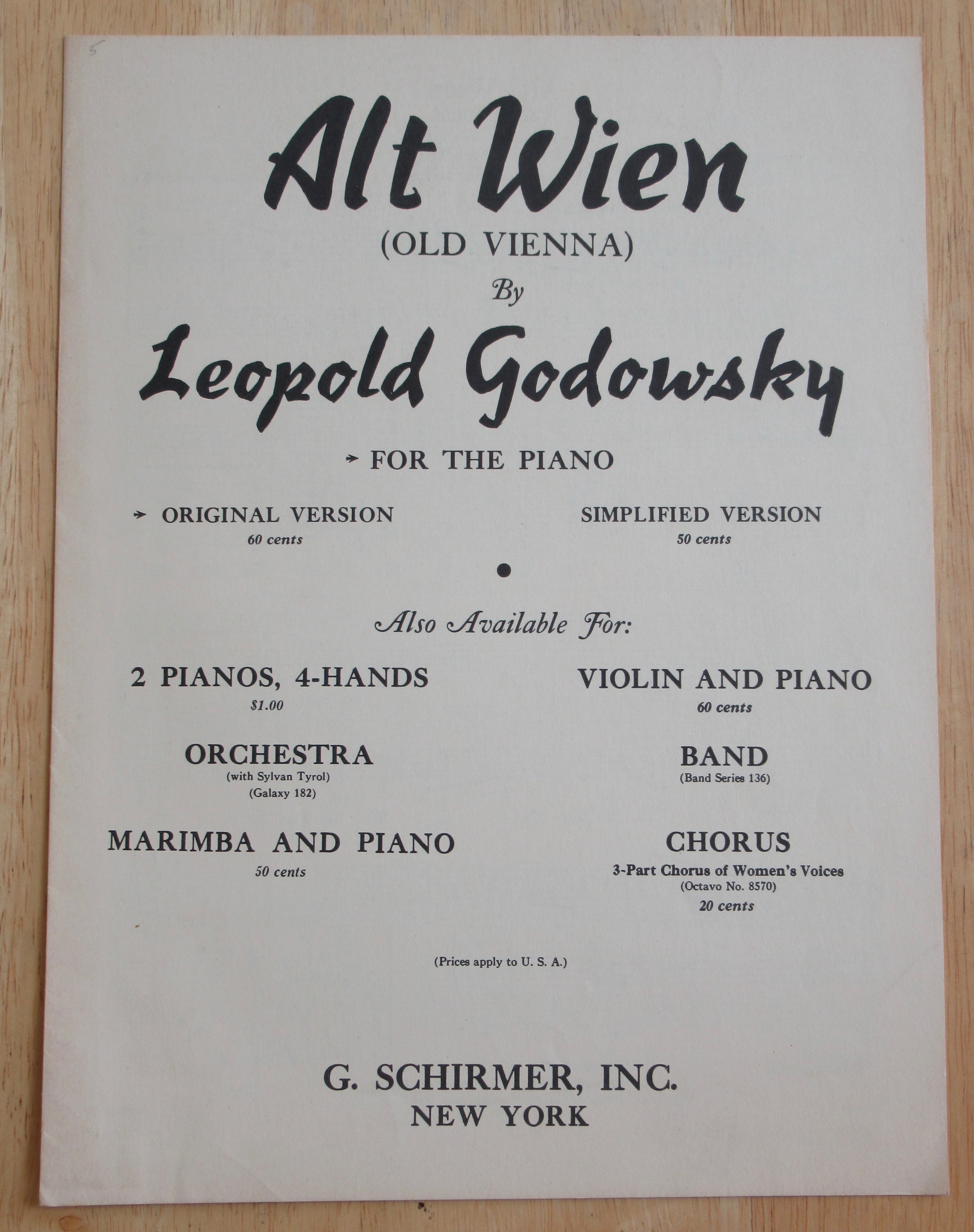 1949 Alt Wein (Old Vienna) Sheet Music
