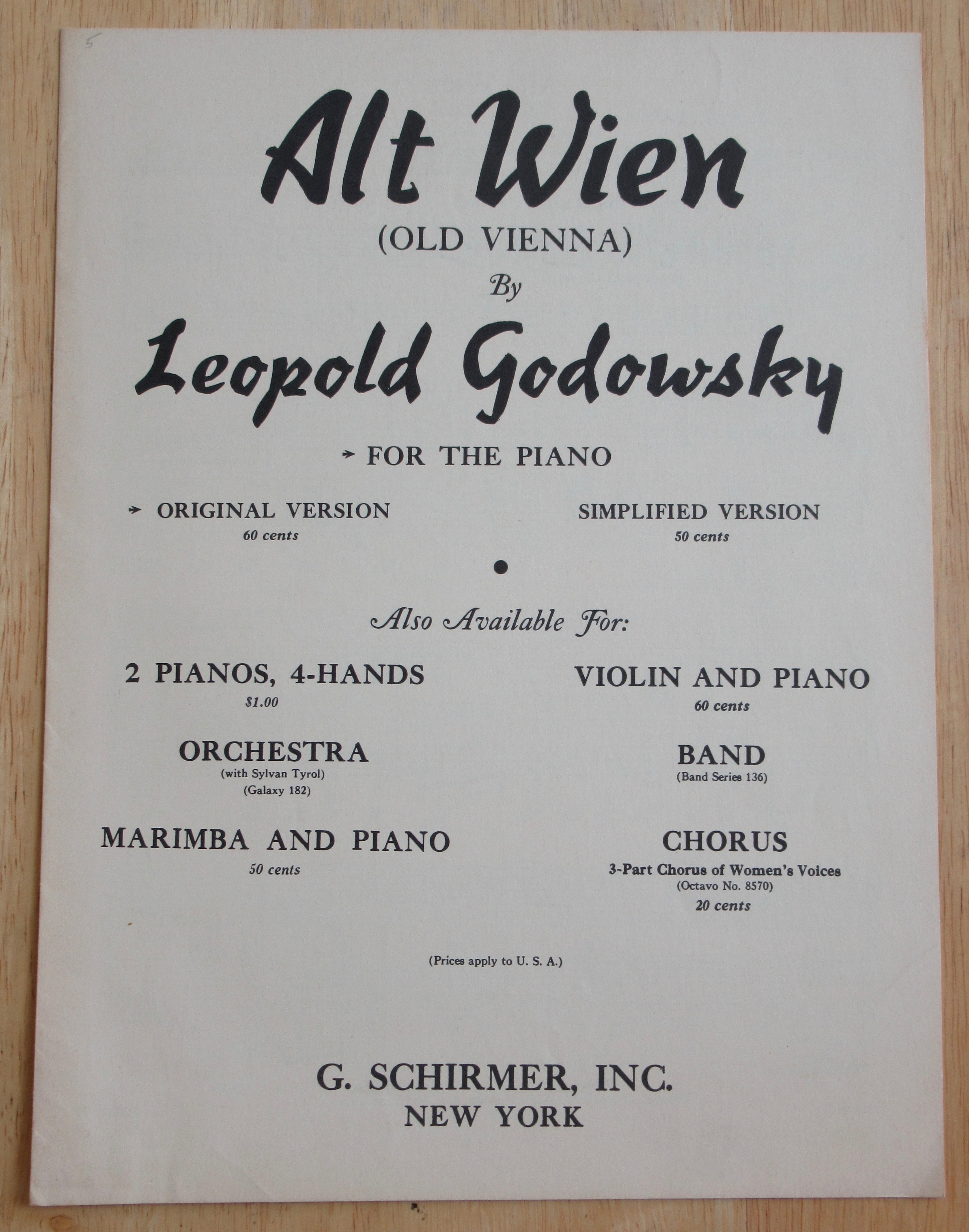 1949 Alt Wein (Old Vienna) Sheet Music