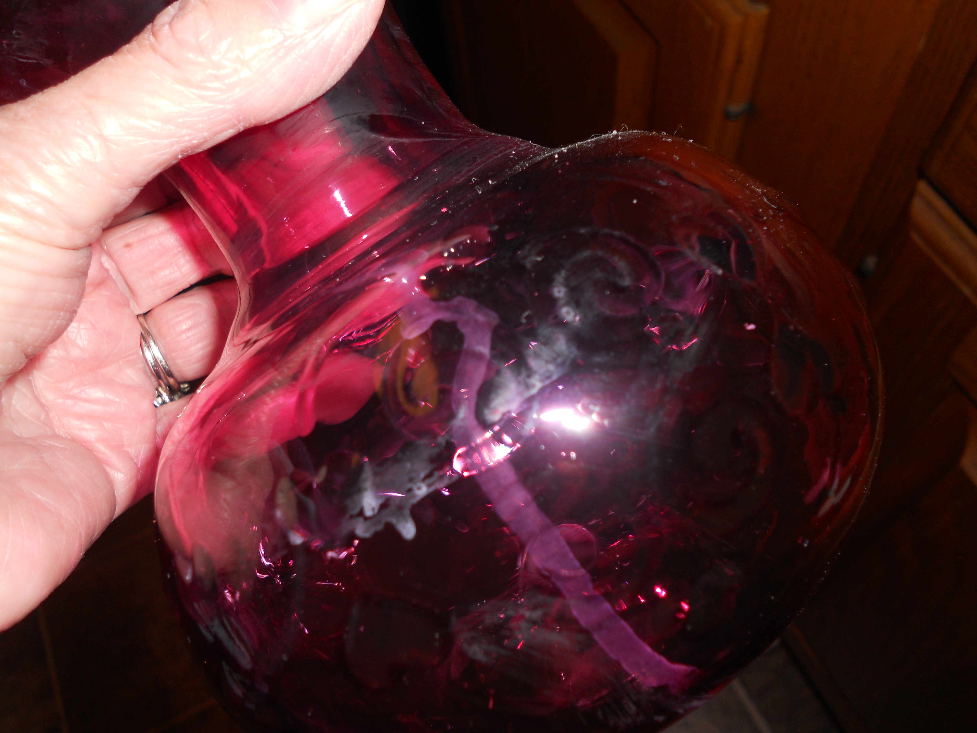 Cranberry Glass Vase with Hearts Ruffled Rim