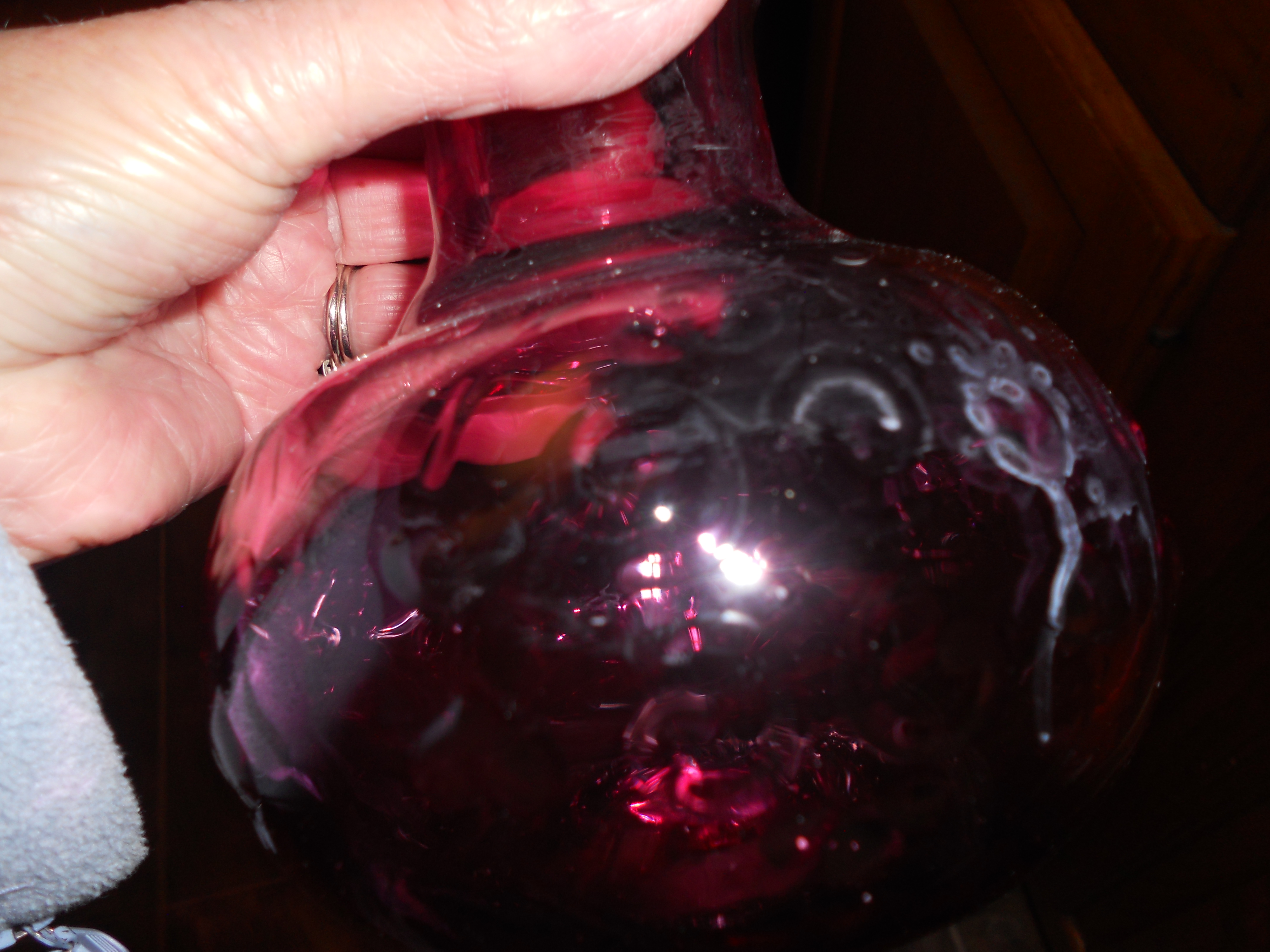 Cranberry Glass Vase with Hearts Ruffled Rim