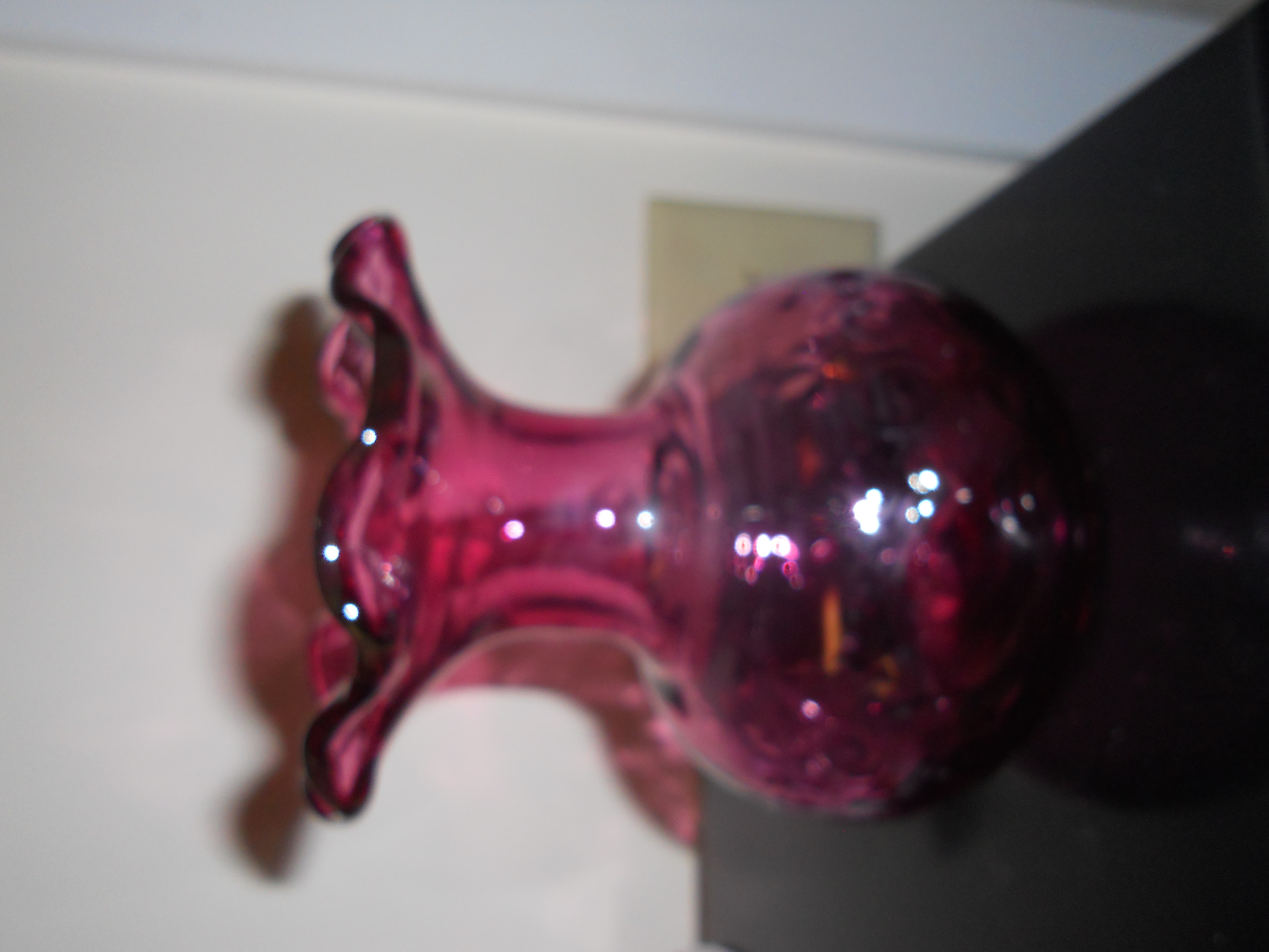 Cranberry Glass Vase with Hearts Ruffled Rim