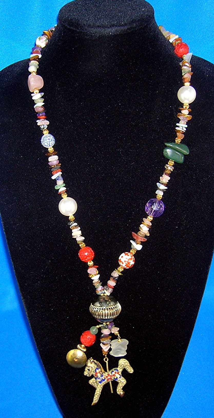 Necklace  Cinnabar Rose Quartz Porcelain Cloisinee Luci