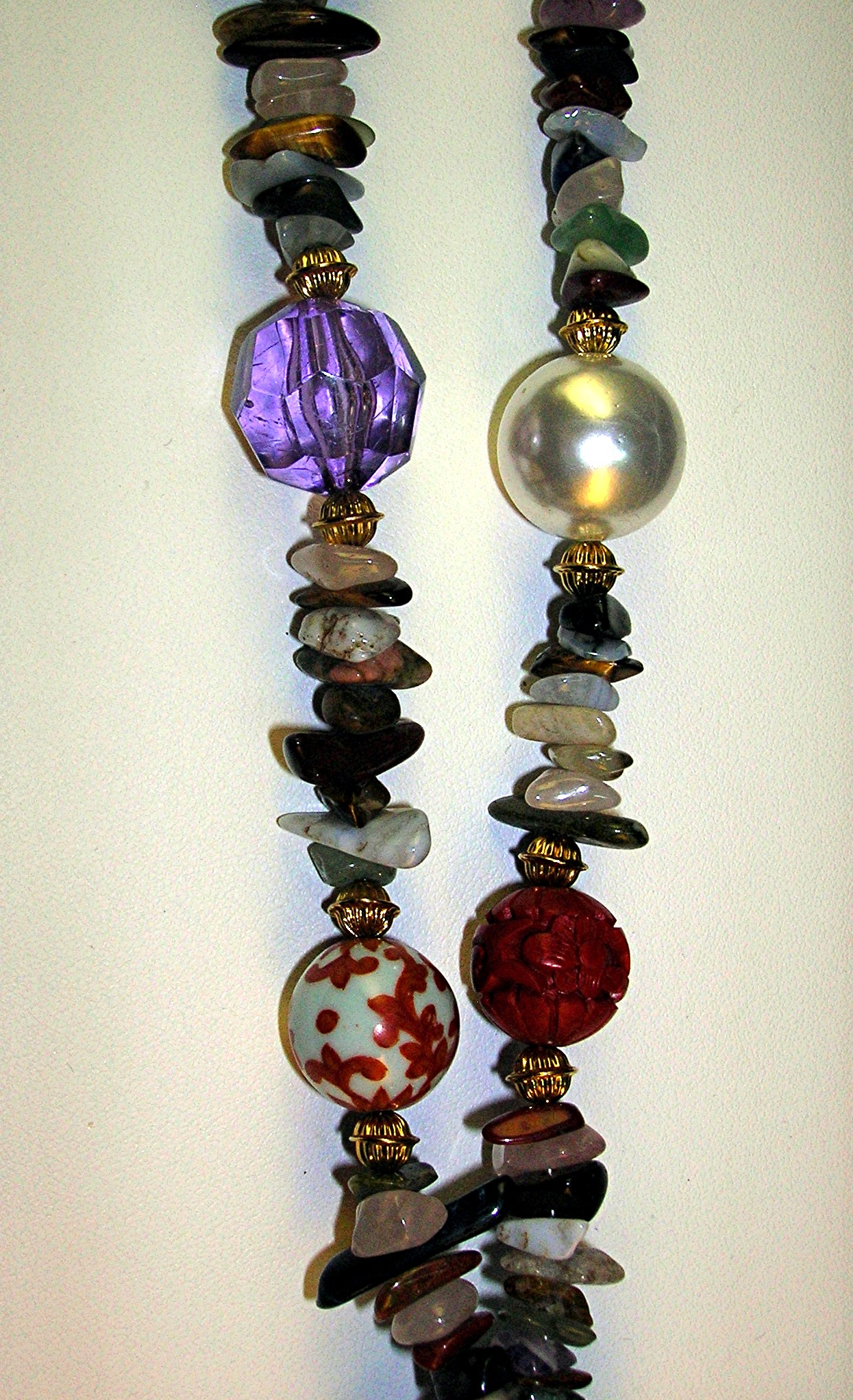 Necklace  Cinnabar Rose Quartz Porcelain Cloisinee Luci