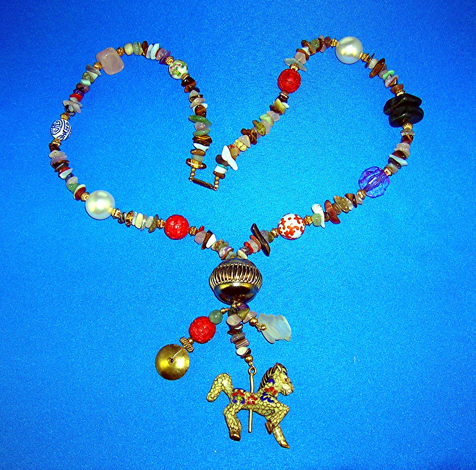 Necklace  Cinnabar Rose Quartz Porcelain Cloisinee Luci