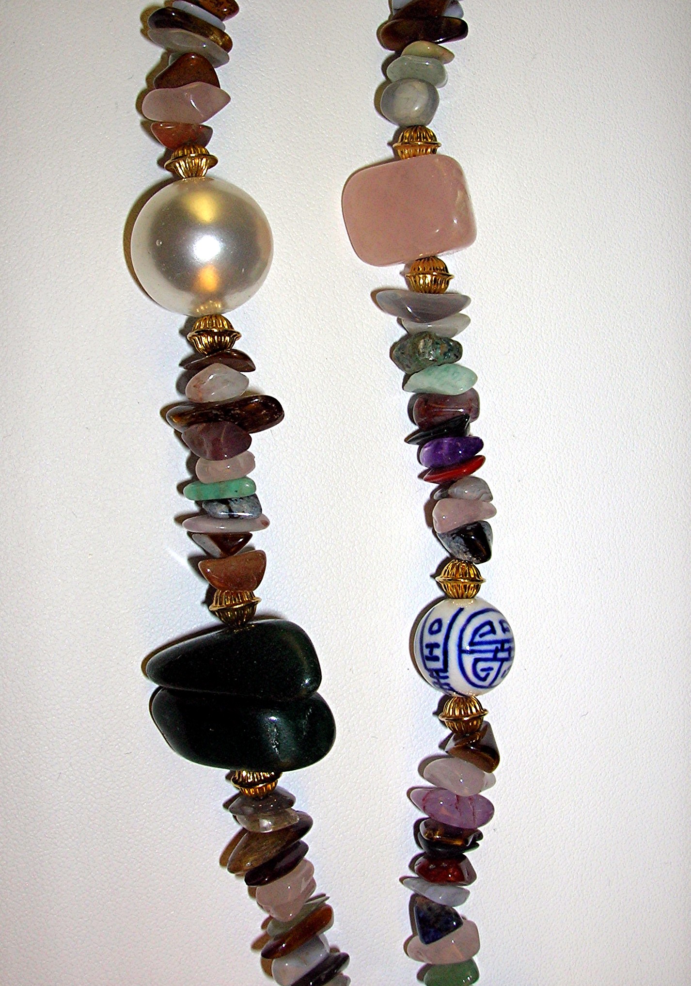 Necklace  Cinnabar Rose Quartz Porcelain Cloisinee Luci