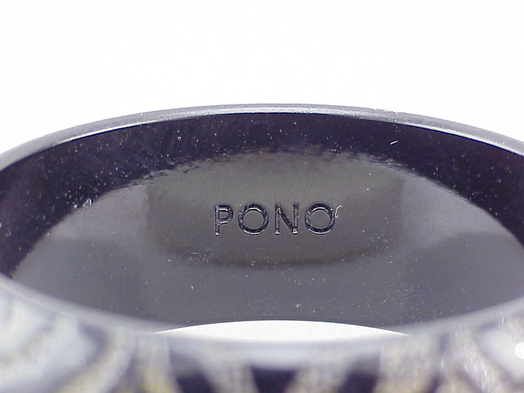 Pono Designer Wide Black And Gold Carved Pagoda Resin Bangle Bracelet
