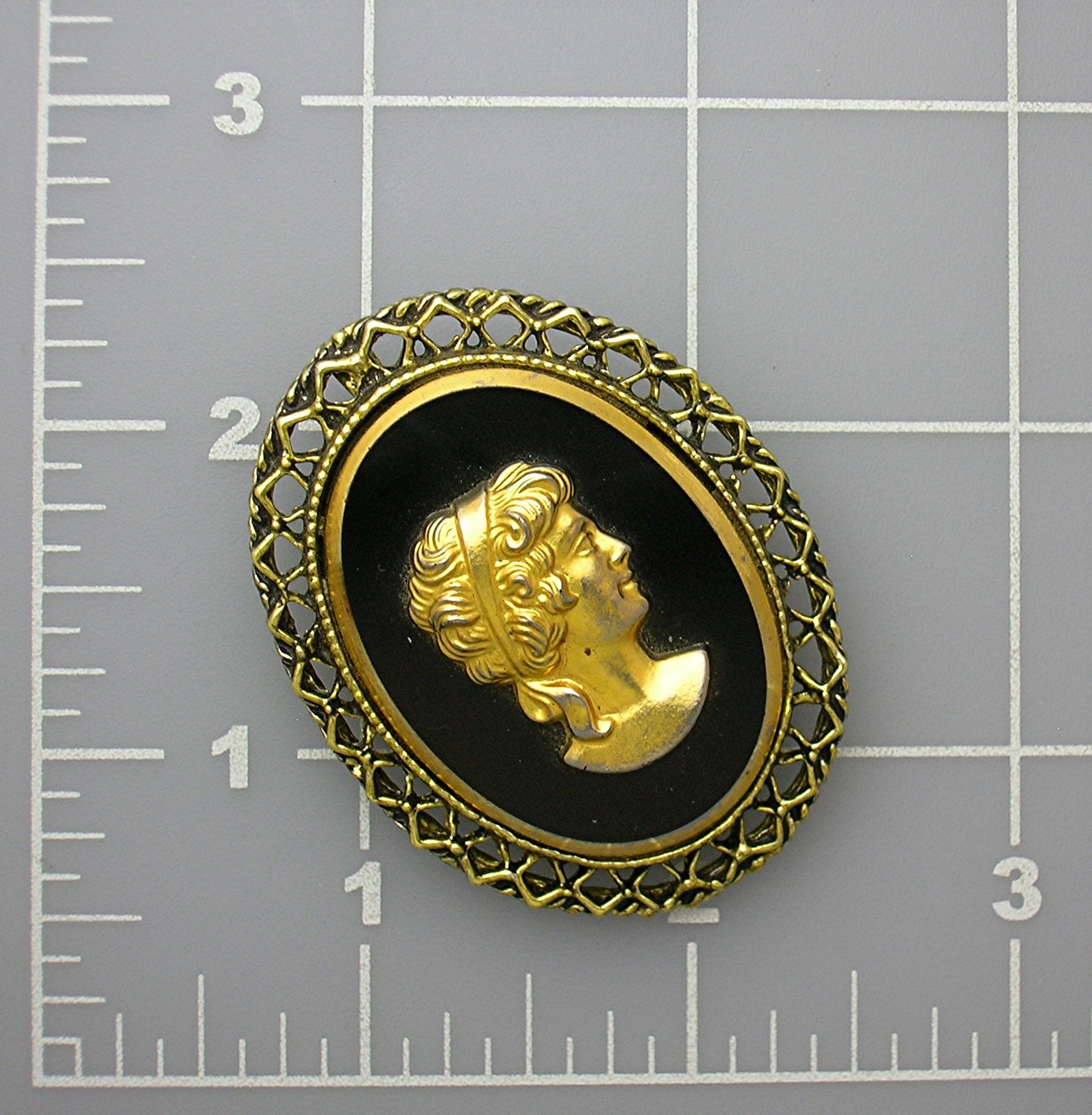Cameo Brooch Black Glass And Goldtone Cameo Brooch