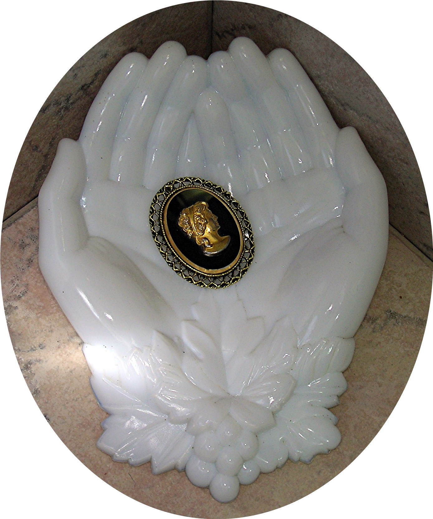 Cameo Brooch Black Glass And Goldtone Cameo Brooch