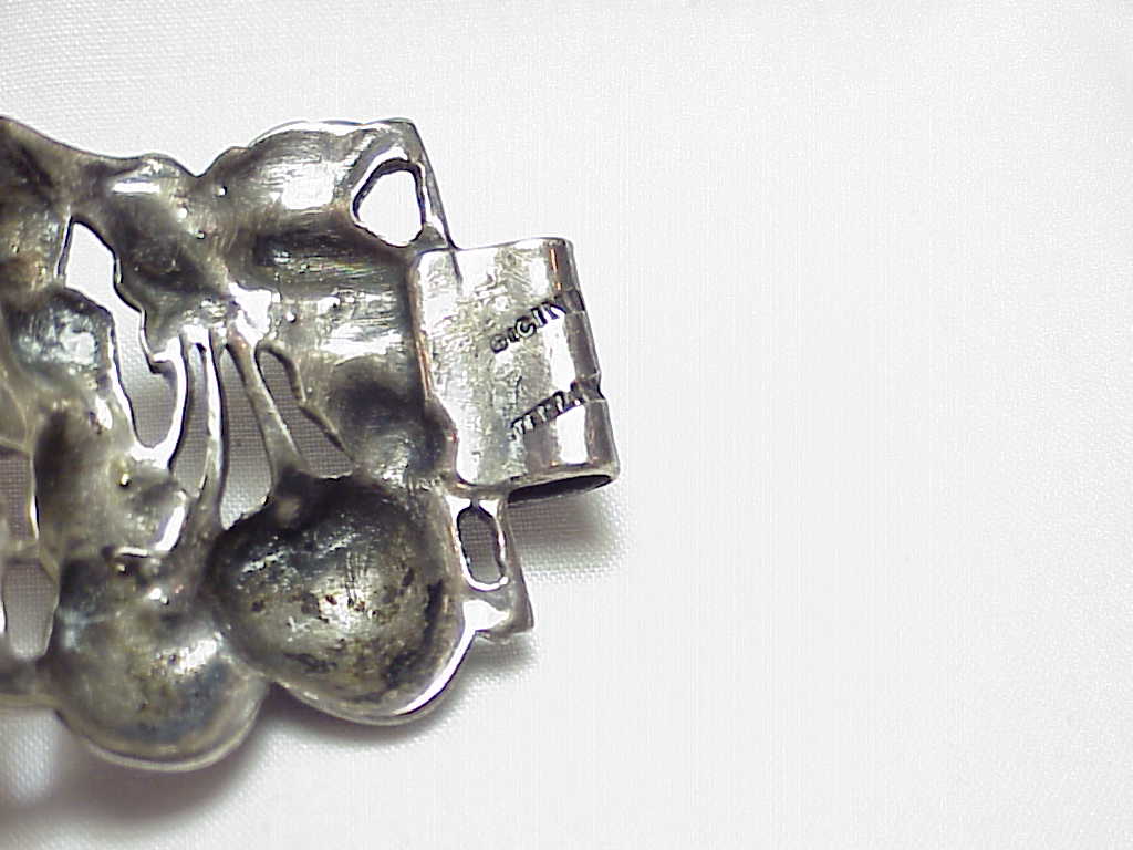Vintage Cini Wide Sterling Silver Cherry And Flower Link Bracelet