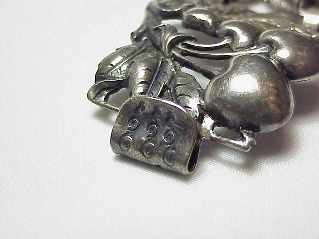 Vintage Cini Wide Sterling Silver Cherry And Flower Link Bracelet