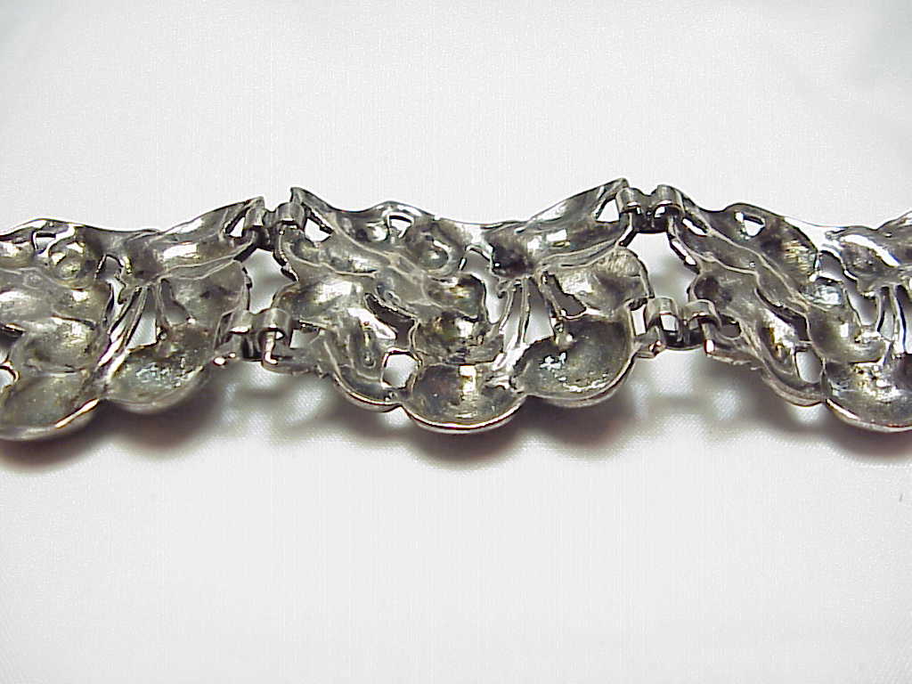 Vintage Cini Wide Sterling Silver Cherry And Flower Link Bracelet