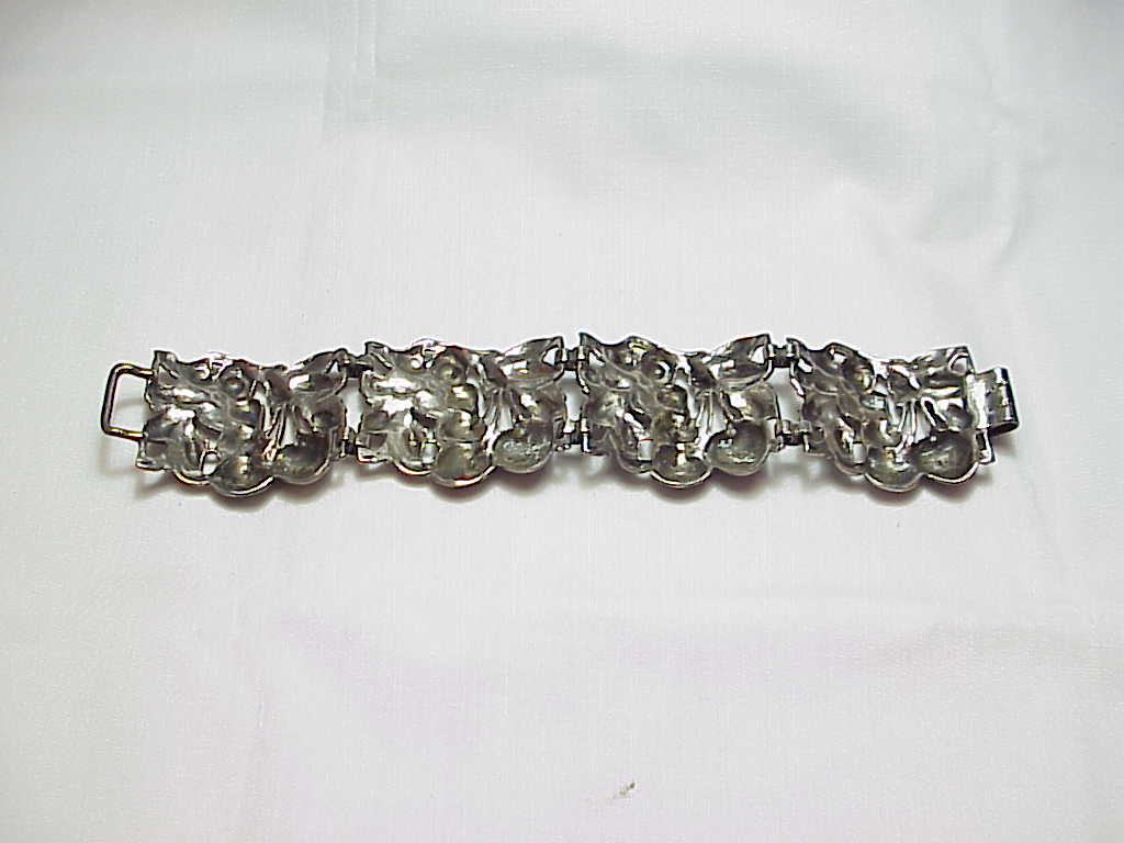Vintage Cini Wide Sterling Silver Cherry And Flower Link Bracelet