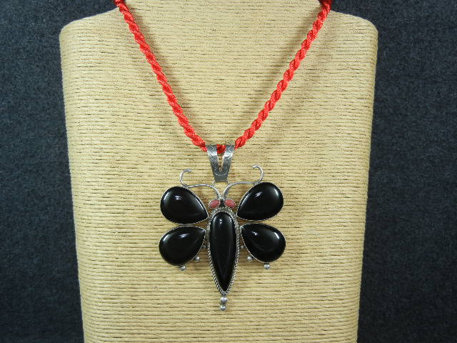 Navajo Sterling Silver Coral Onyx Pendant Gary G. 4 Inc