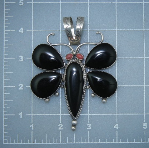 Navajo Sterling Silver Coral Onyx Pendant Gary G. 4 Inc